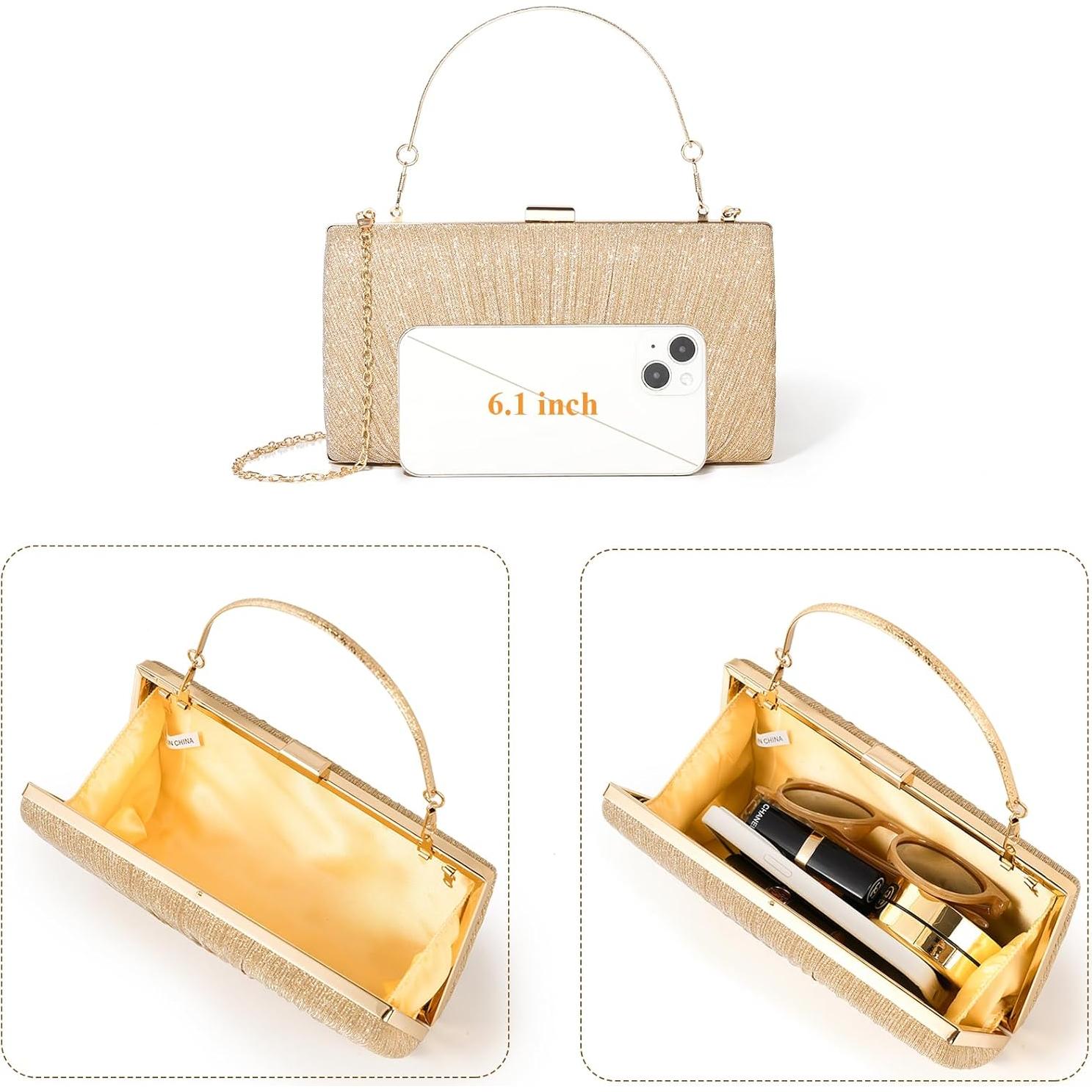 Cartera de Mano Kseymeir para Mujeres con Pliegues y Cadena - Negro