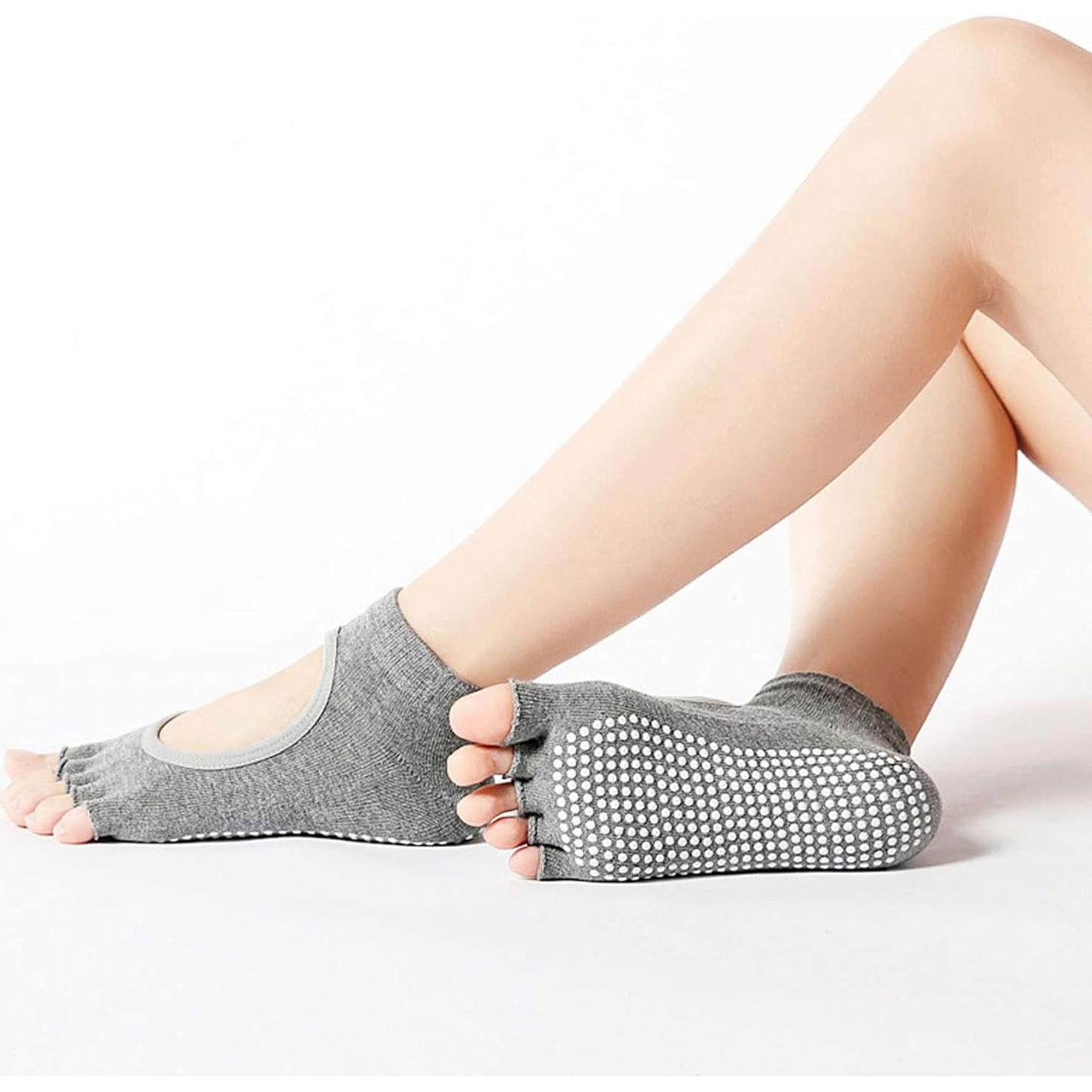 Calcetines de Yoga Sin Dedos para Mujeres - Antideslizantes 4 Pares