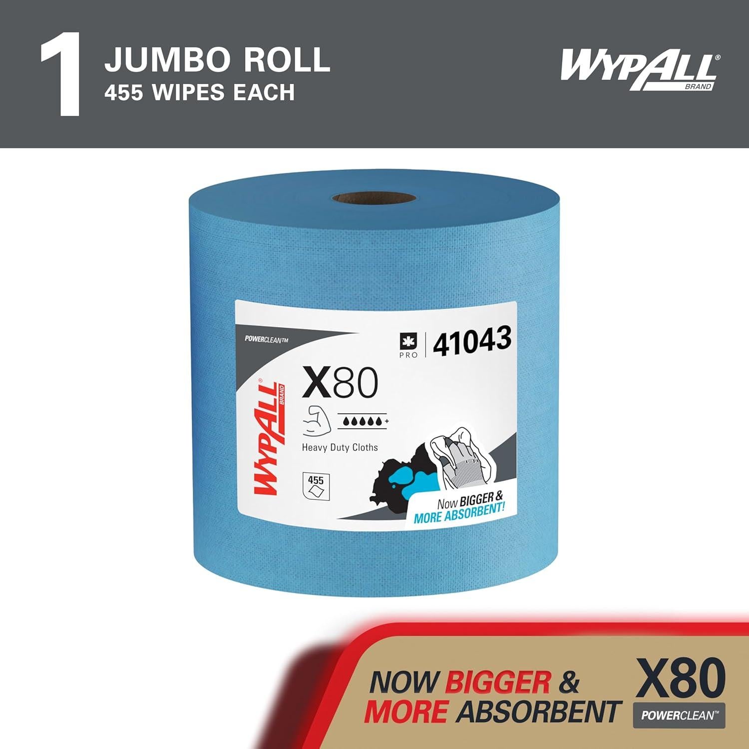 Paños WypAll PowerClean X80 Uso Pesado Azul 455 Hojas Jumbo