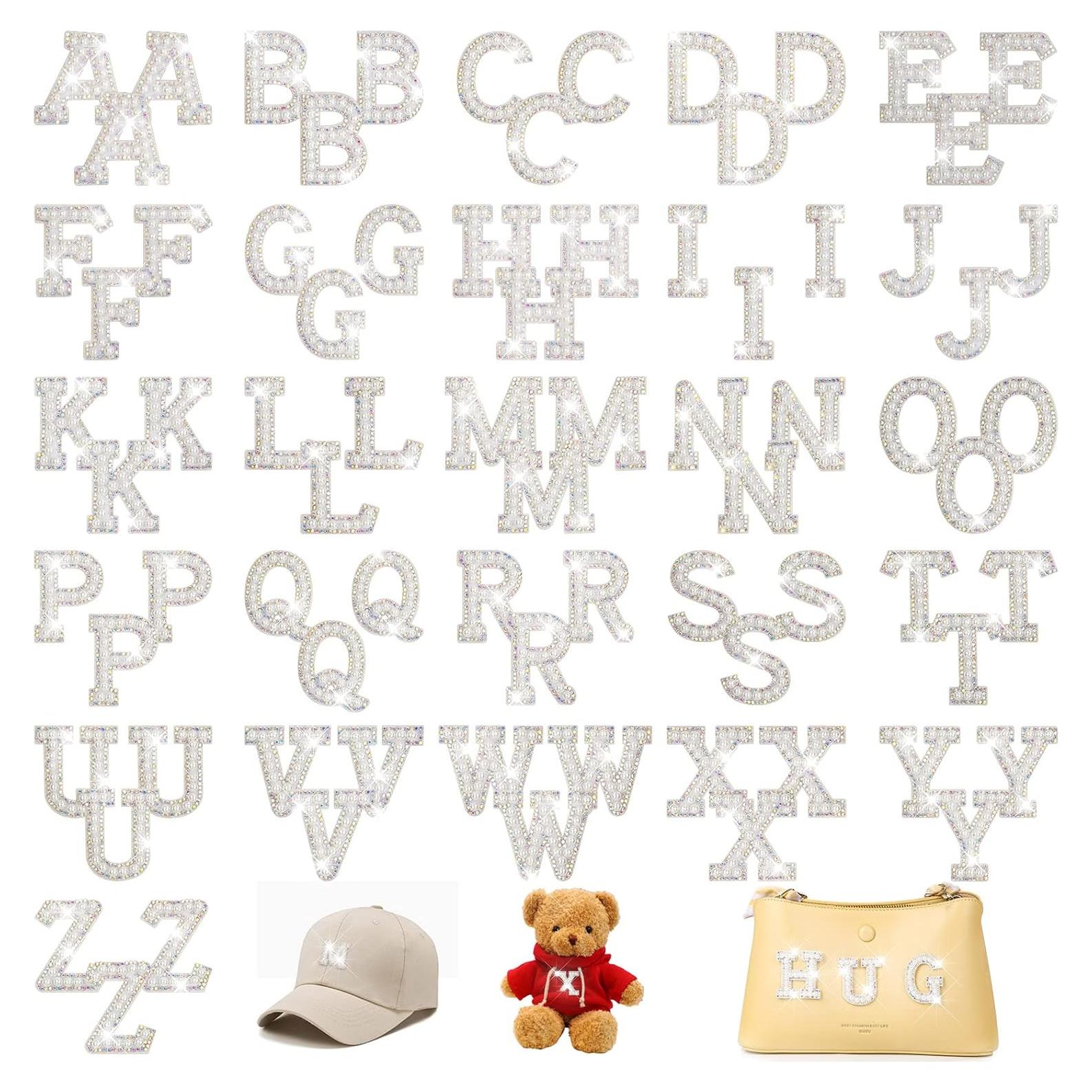78 Parches de Letras Jollidecor con Rhinestone y Perlas A-Z