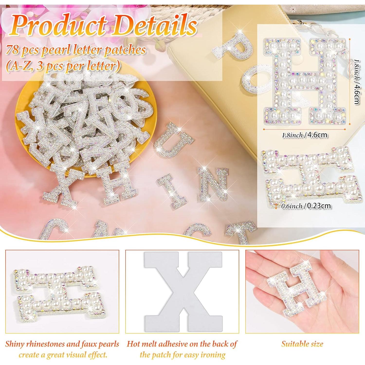 78 Parches de Letras Jollidecor con Rhinestone y Perlas A-Z