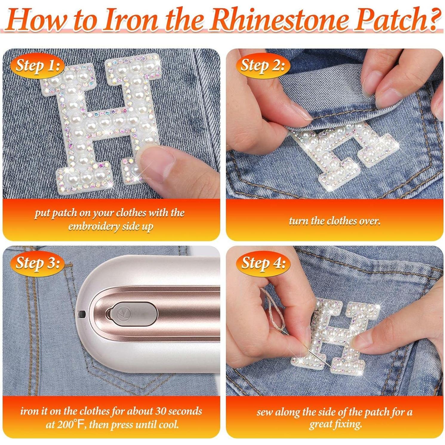 78 Parches de Letras Jollidecor con Rhinestone y Perlas A-Z