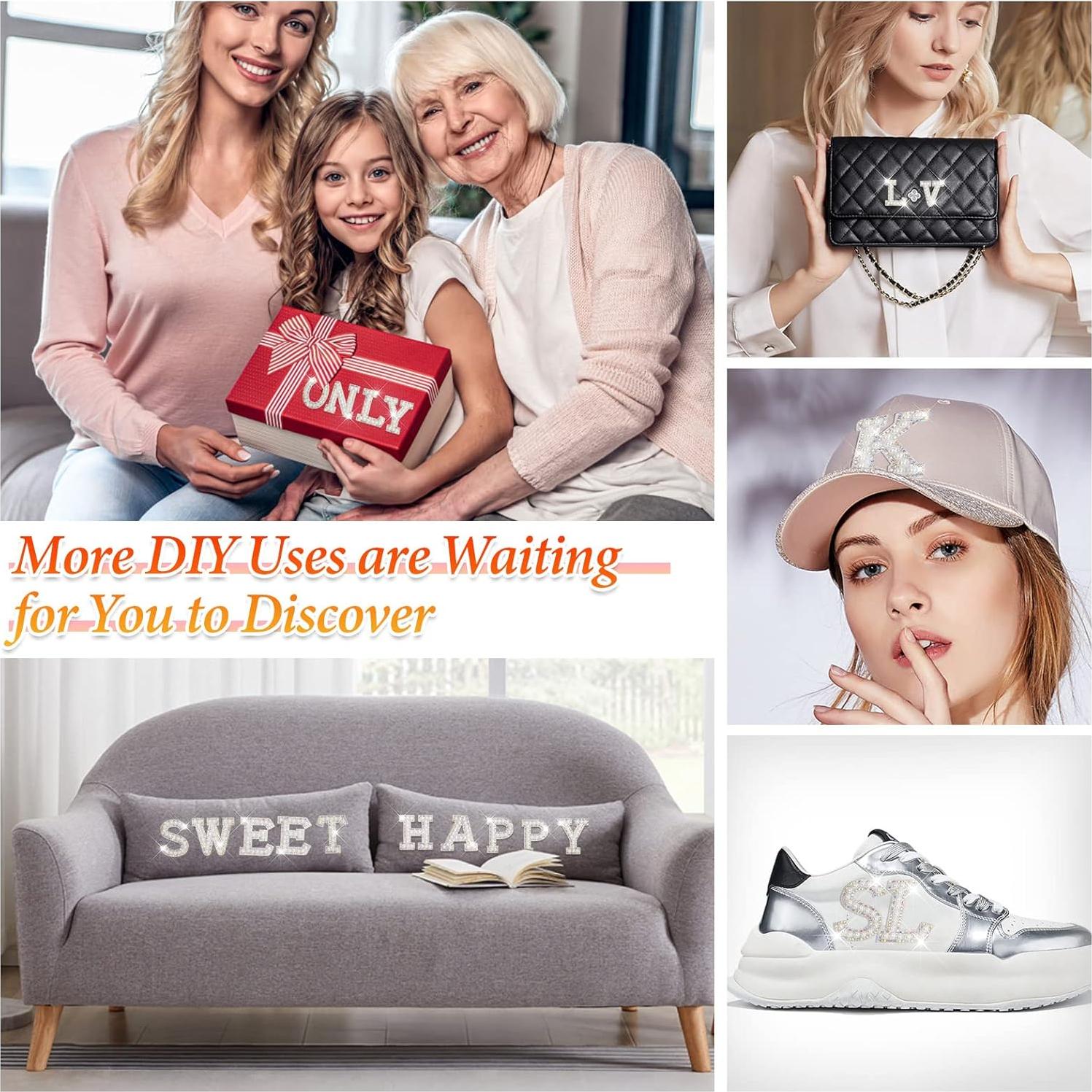 78 Parches de Letras Jollidecor con Rhinestone y Perlas A-Z