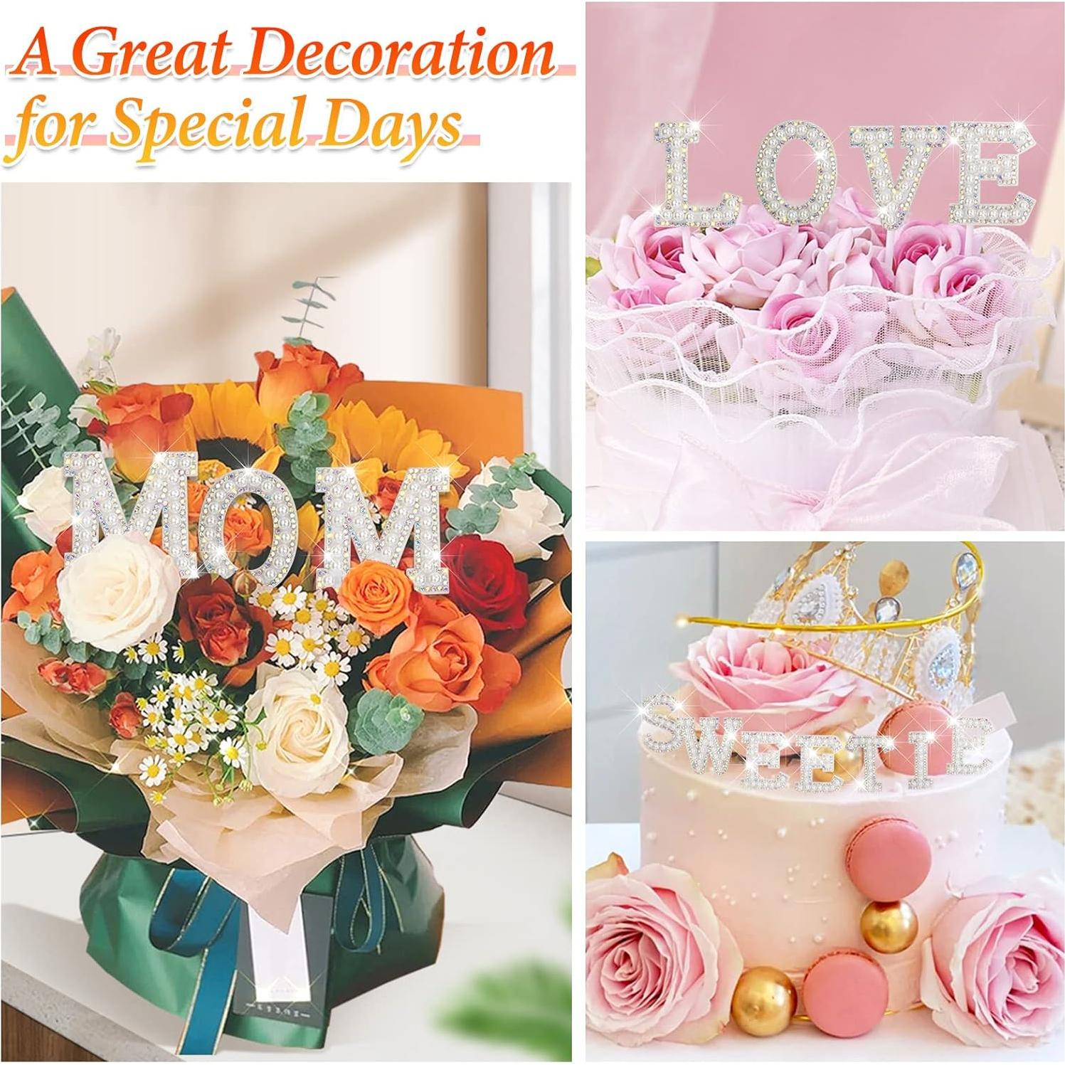 78 Parches de Letras Jollidecor con Rhinestone y Perlas A-Z