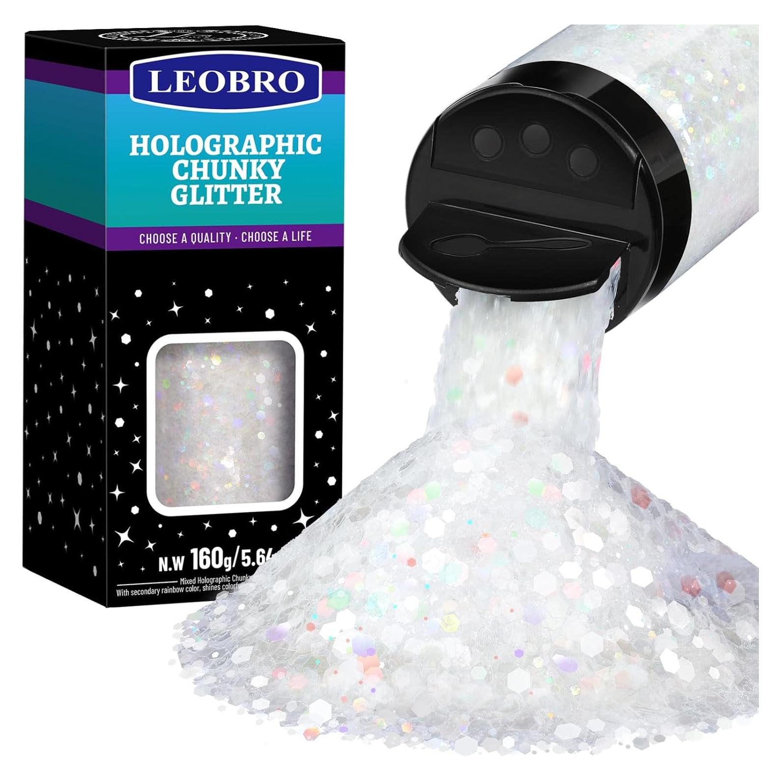 Purpurina Blanca Holográfica Gruesa LEOBRO 160g para Manualidades