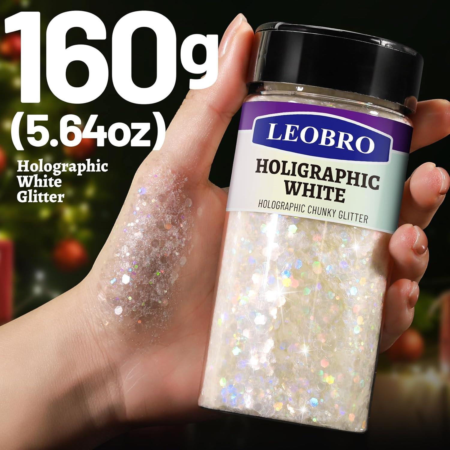 Purpurina Blanca Holográfica Gruesa LEOBRO 160g para Manualidades