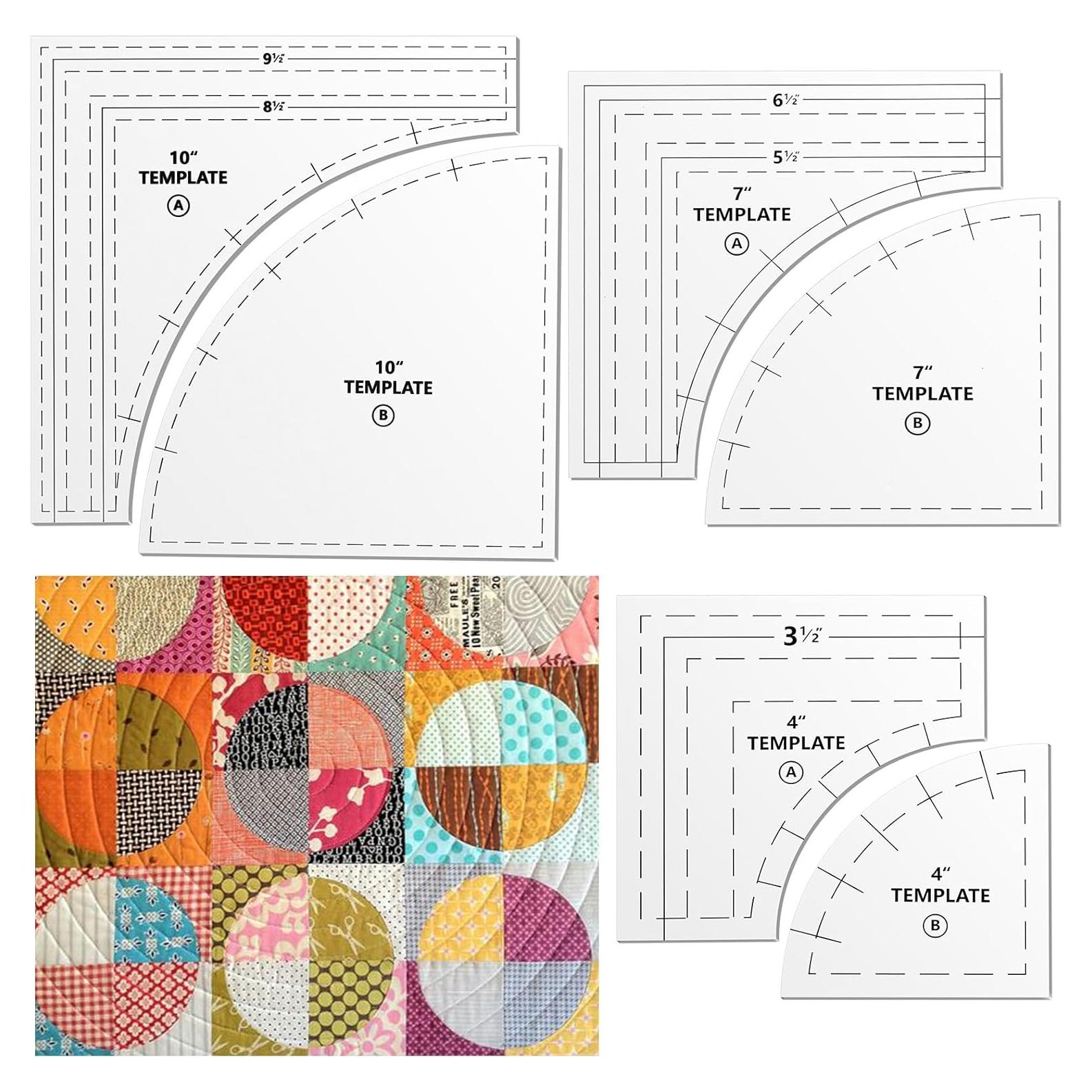 Plantillas de Acolchado Drunkards Path Kigley 3 Set 25.4-17.78-10.16 cm