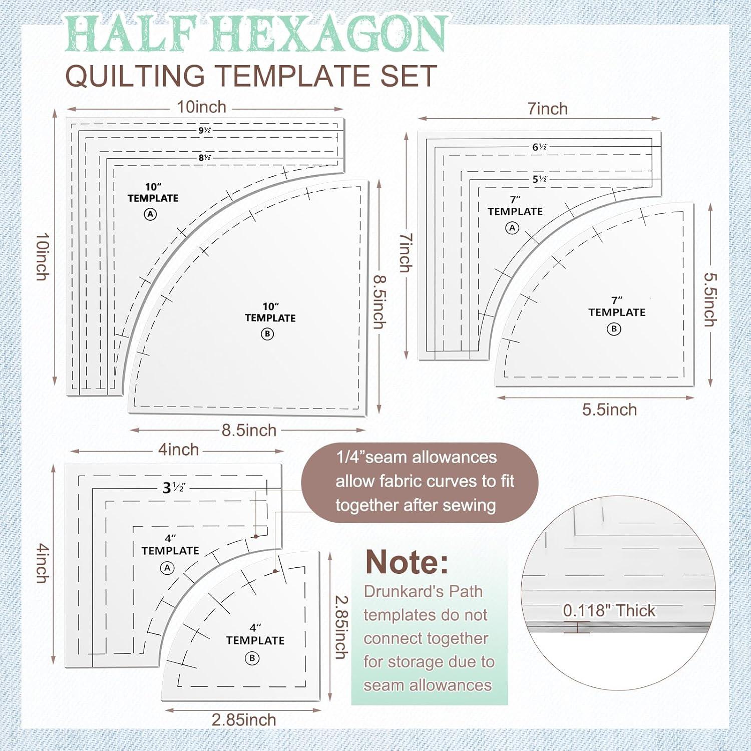 Plantillas de Acolchado Drunkards Path Kigley 3 Set 25.4-17.78-10.16 cm