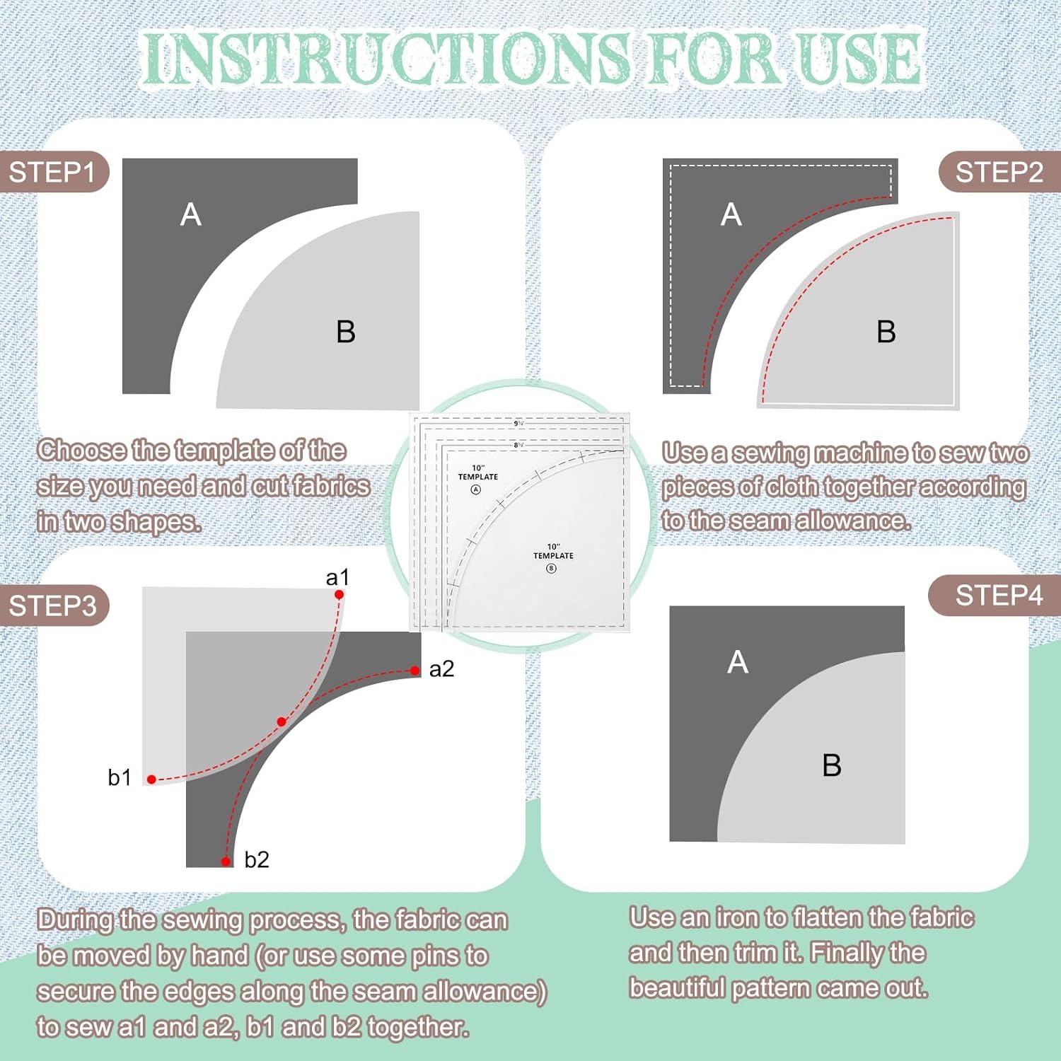 Plantillas de Acolchado Drunkards Path Kigley 3 Set 25.4-17.78-10.16 cm
