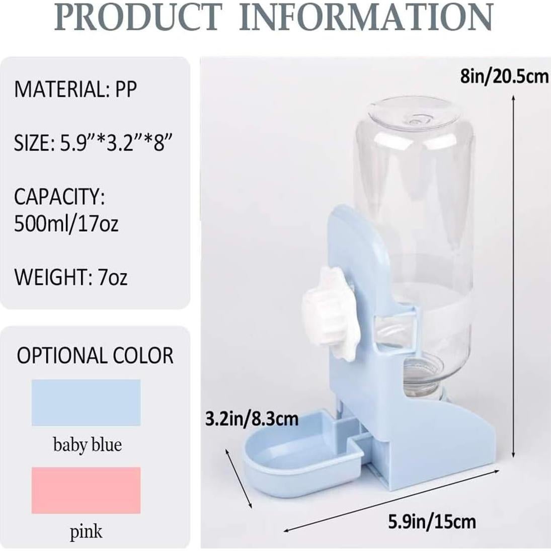 Botella de Agua Colgante Kathson 500ml para Mascotas