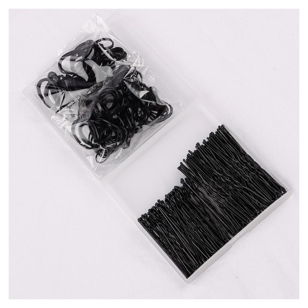 Kit de 200 Piezas Horquillas y Bandas para el Cabello Negro