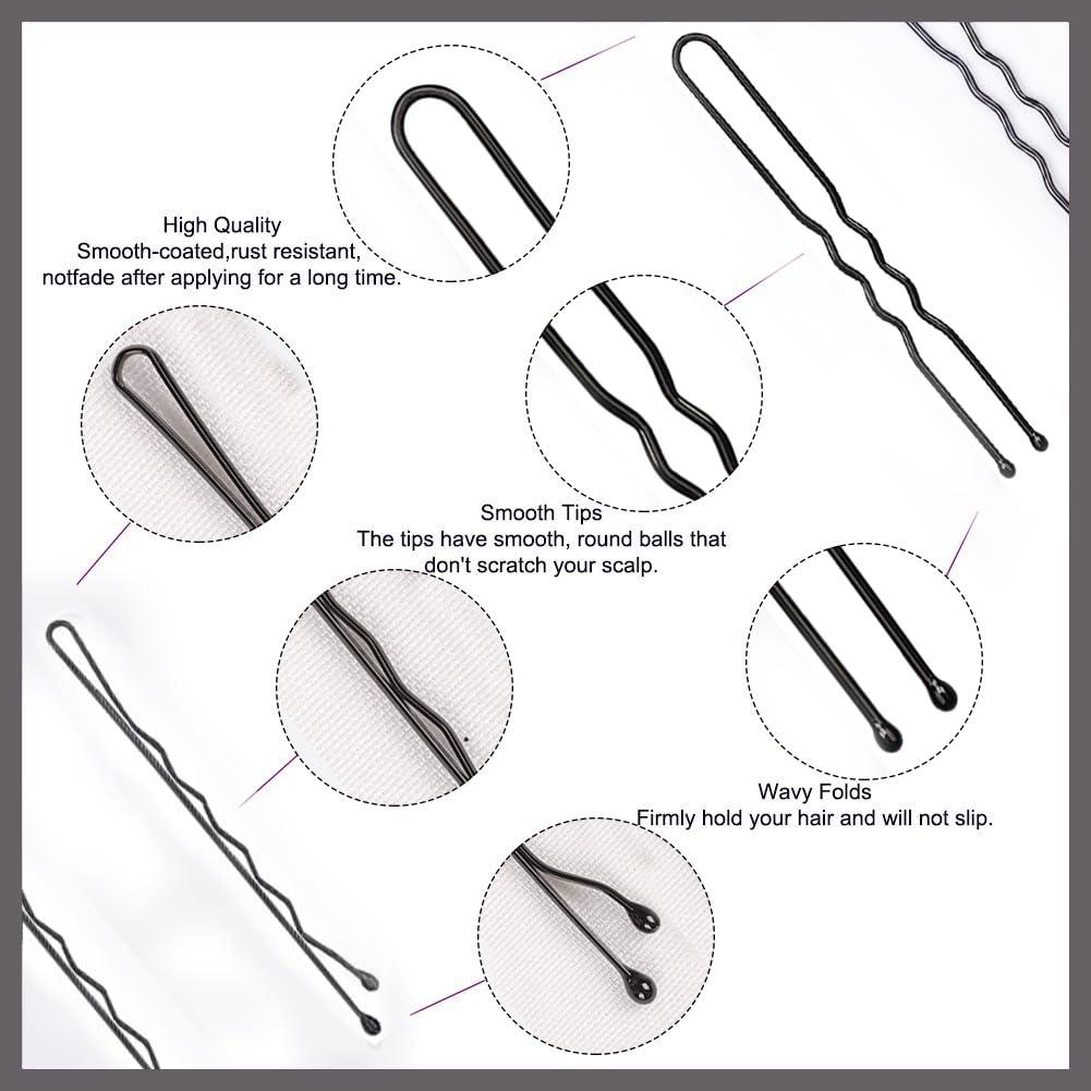 Kit de 200 Piezas Horquillas y Bandas para el Cabello Negro