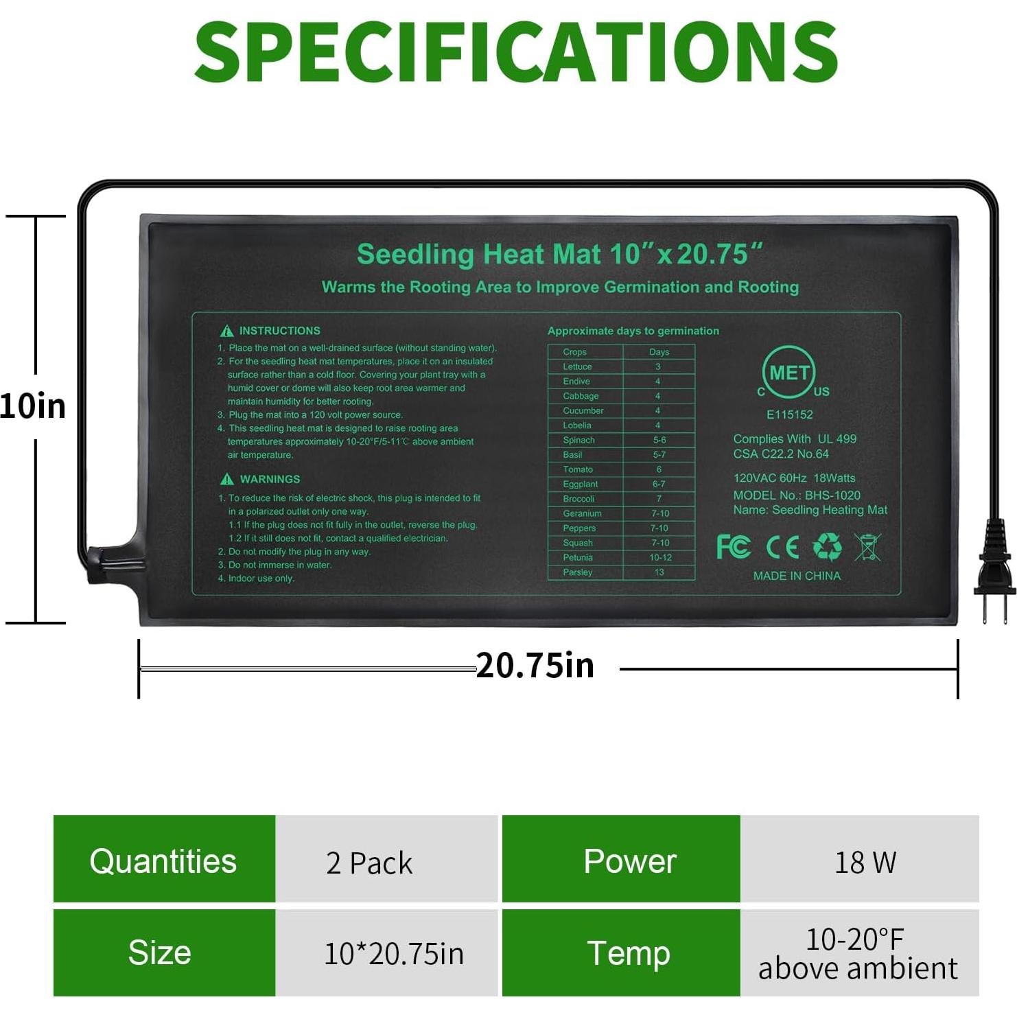 Alfombrilla Térmica para Plántulas HYDGOOHO 25.4x52.7cm Impermeable