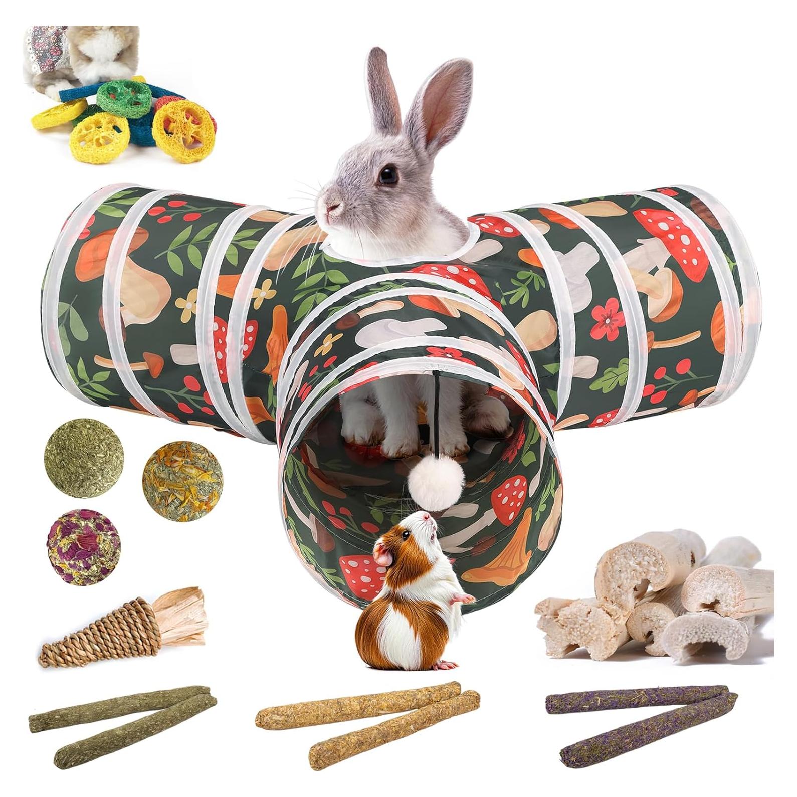 Túnel y Juguetes para Conejos Mechpia - Kit de Masticar 80 cm