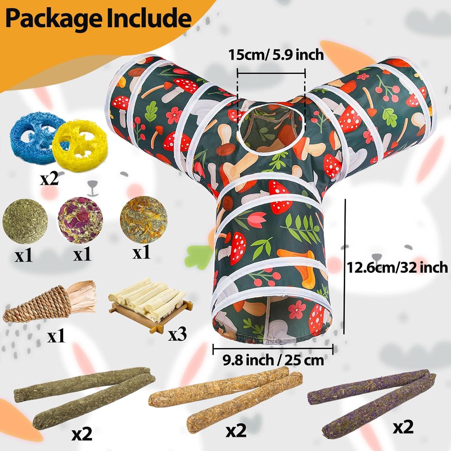 Túnel y Juguetes para Conejos Mechpia - Kit de Masticar 80 cm