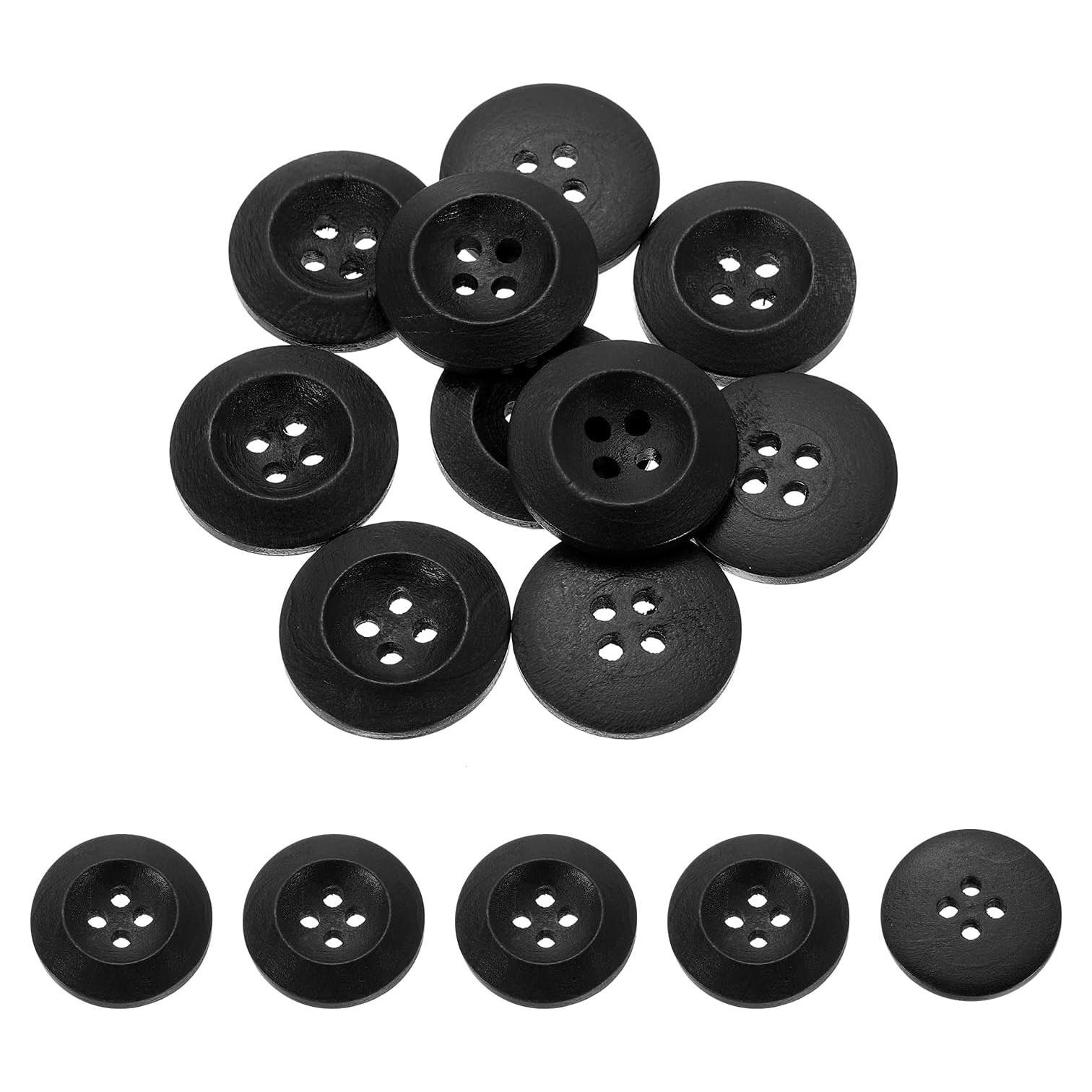 100 Botones de Madera Redondos 20mm uxcell 4 Agujeros Negro