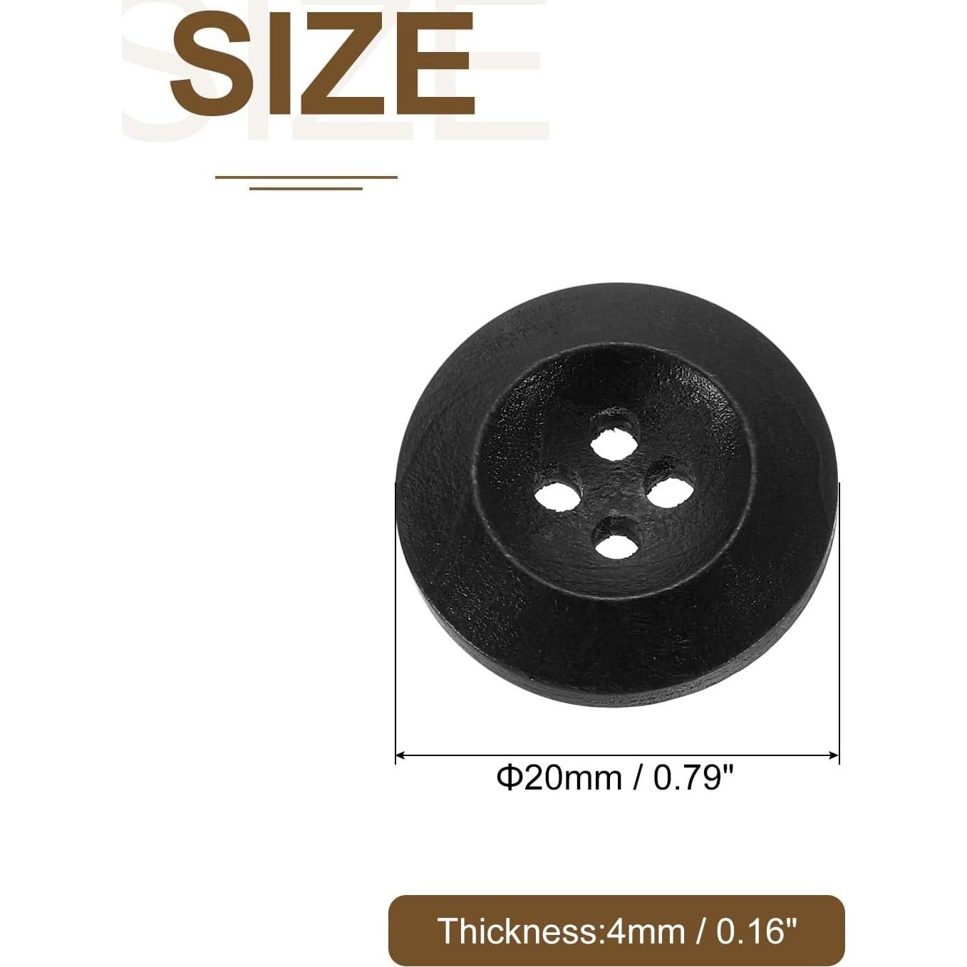 100 Botones de Madera Redondos 20mm uxcell 4 Agujeros Negro