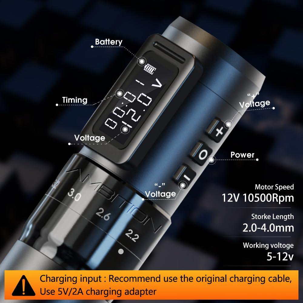 Máquina de Tatuaje Inalámbrica Ambition MARS-U 1800mAh Ajustable