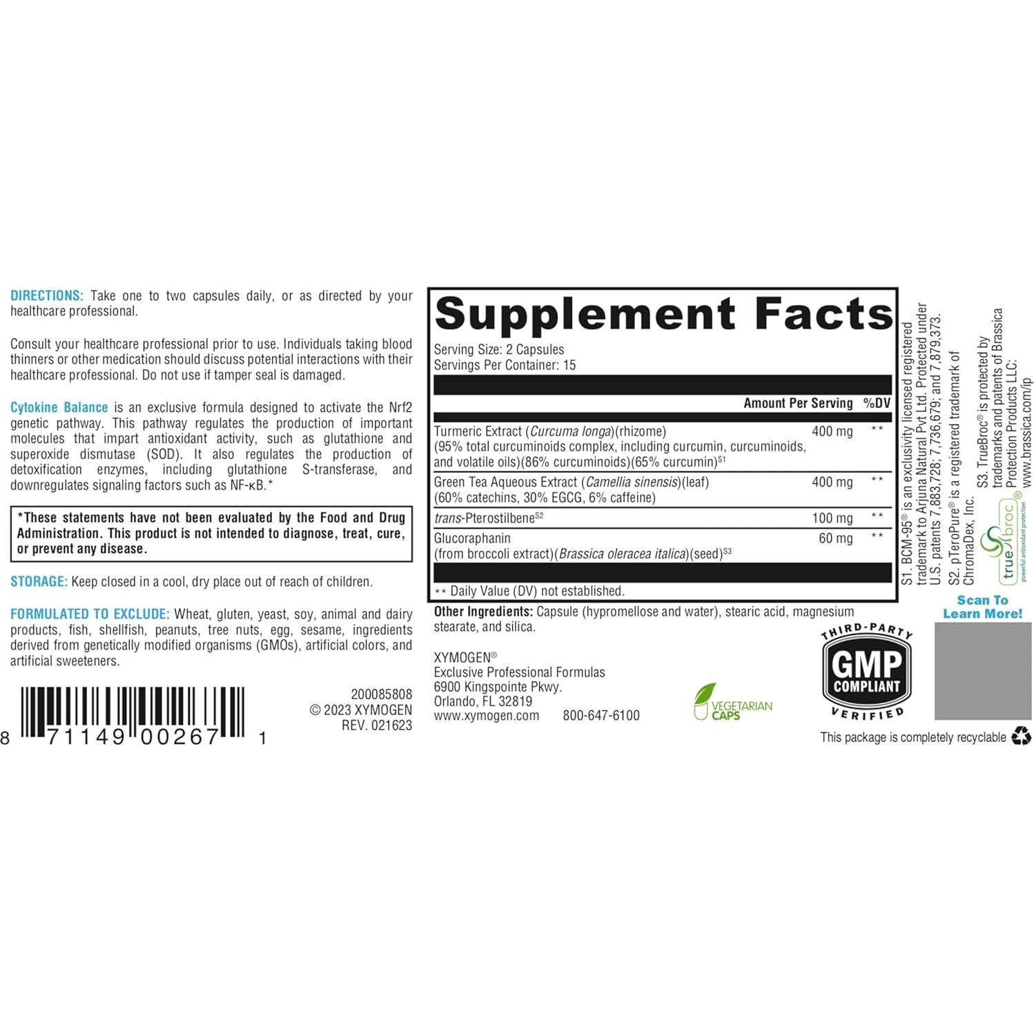 Suplemento Antioxidante XYMOGEN 30 Cápsulas - Té Verde, Cúrcuma