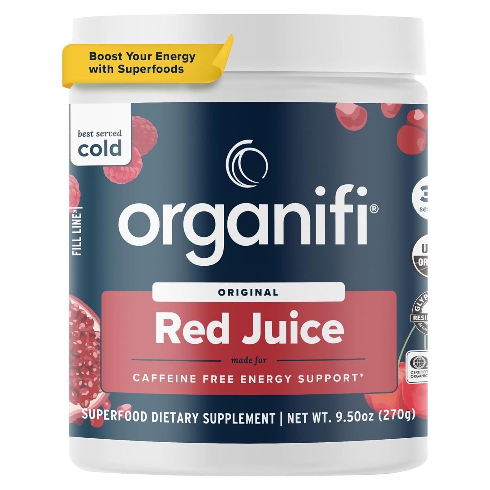 Organifi Jugo Rojo - Polvo Energético 283.5g - Sin Cafeína