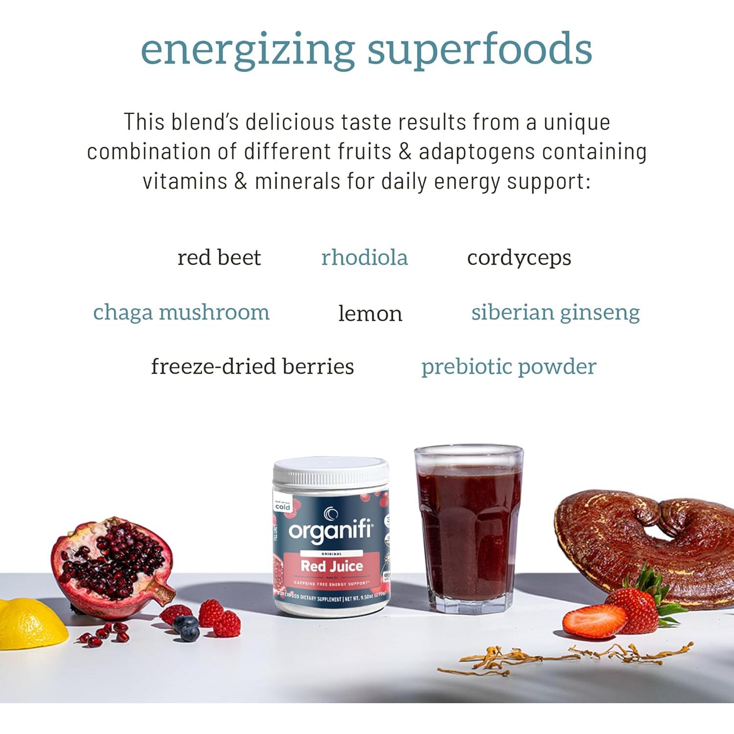 Organifi Jugo Rojo - Polvo Energético 283.5g - Sin Cafeína