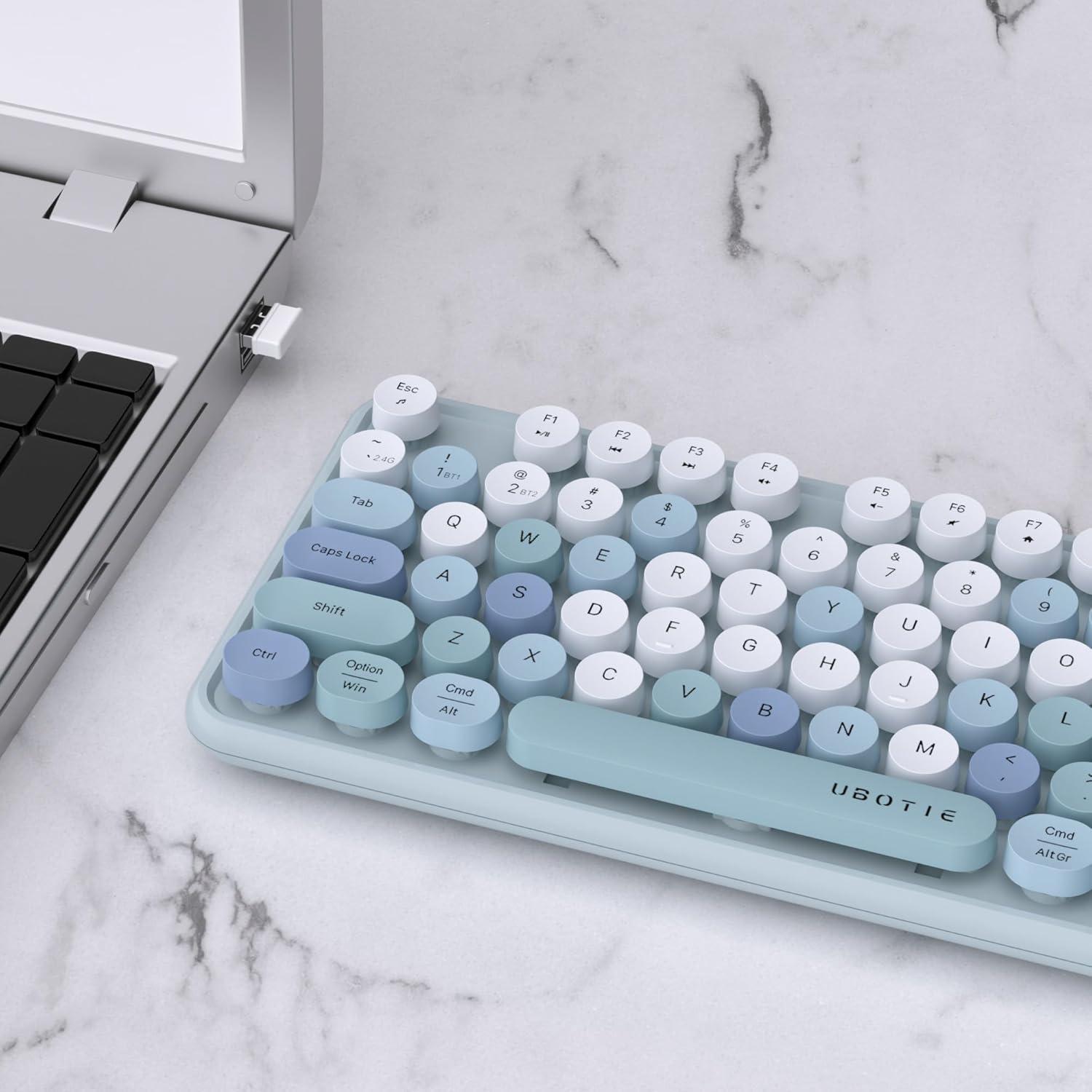 Teclado Inalámbrico UBOTIE Retro Colorido para PC y Móvil