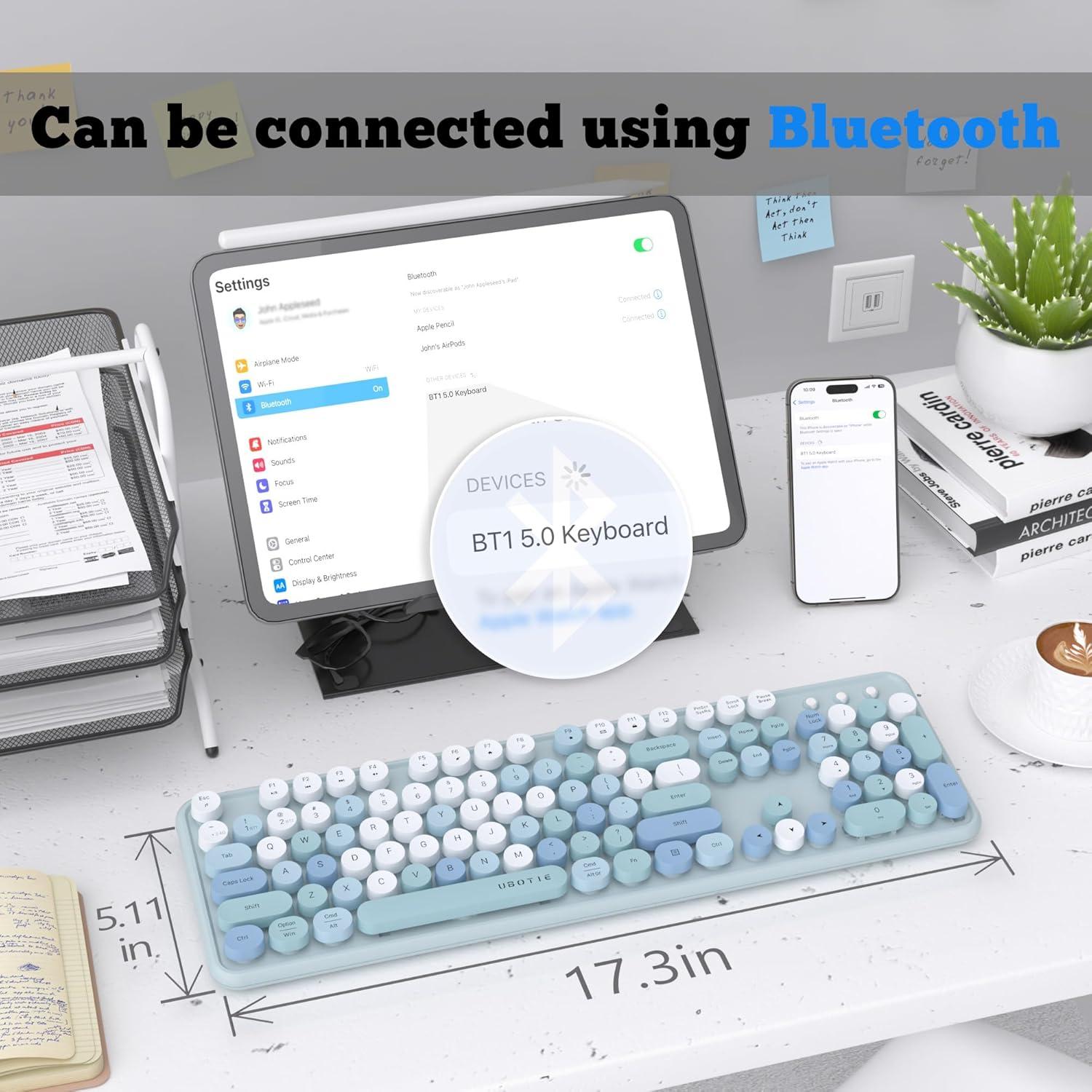 Teclado Inalámbrico UBOTIE Retro Colorido para PC y Móvil