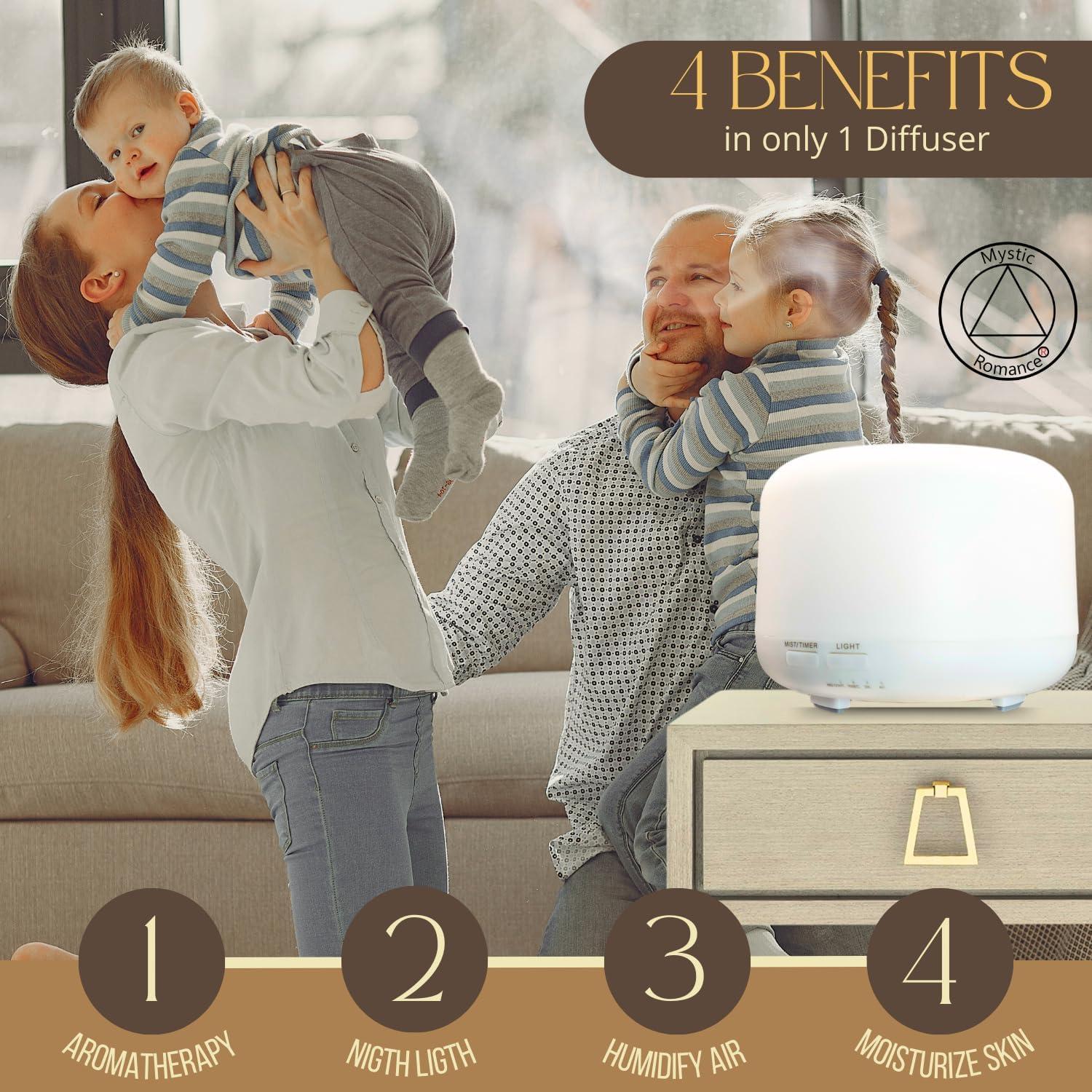 Difusor de Aceite Esencial Mystic Romance 300ml con Luz LED