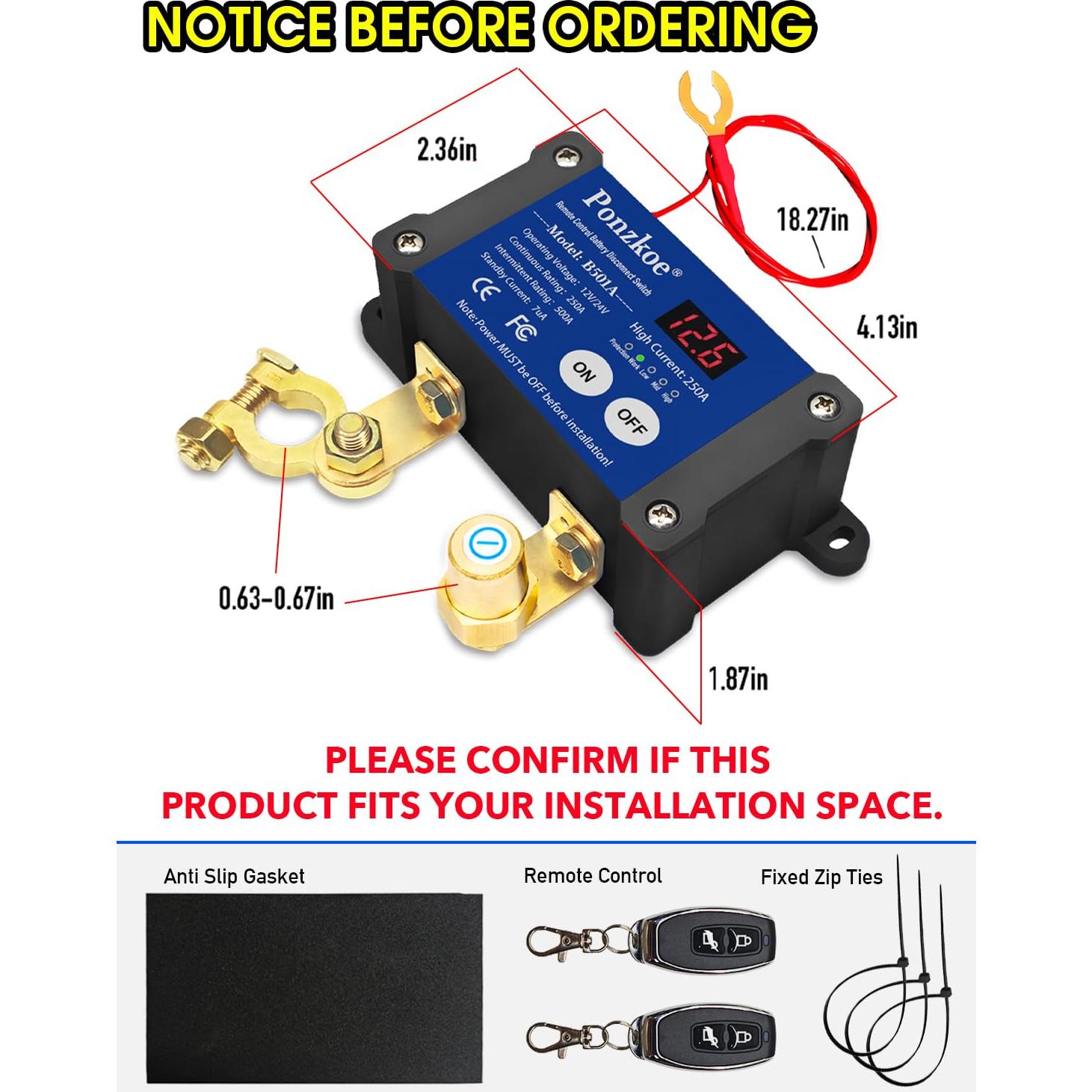 Interruptor de Desconexión de Batería Inteligente 250A 12V/24V Ponzkoe