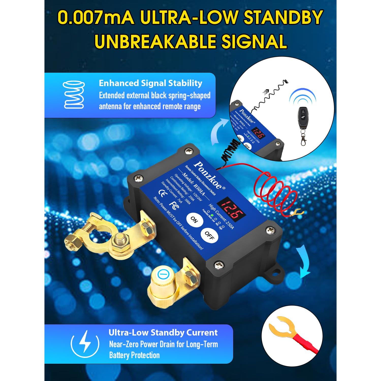 Interruptor de Desconexión de Batería Inteligente 250A 12V/24V Ponzkoe