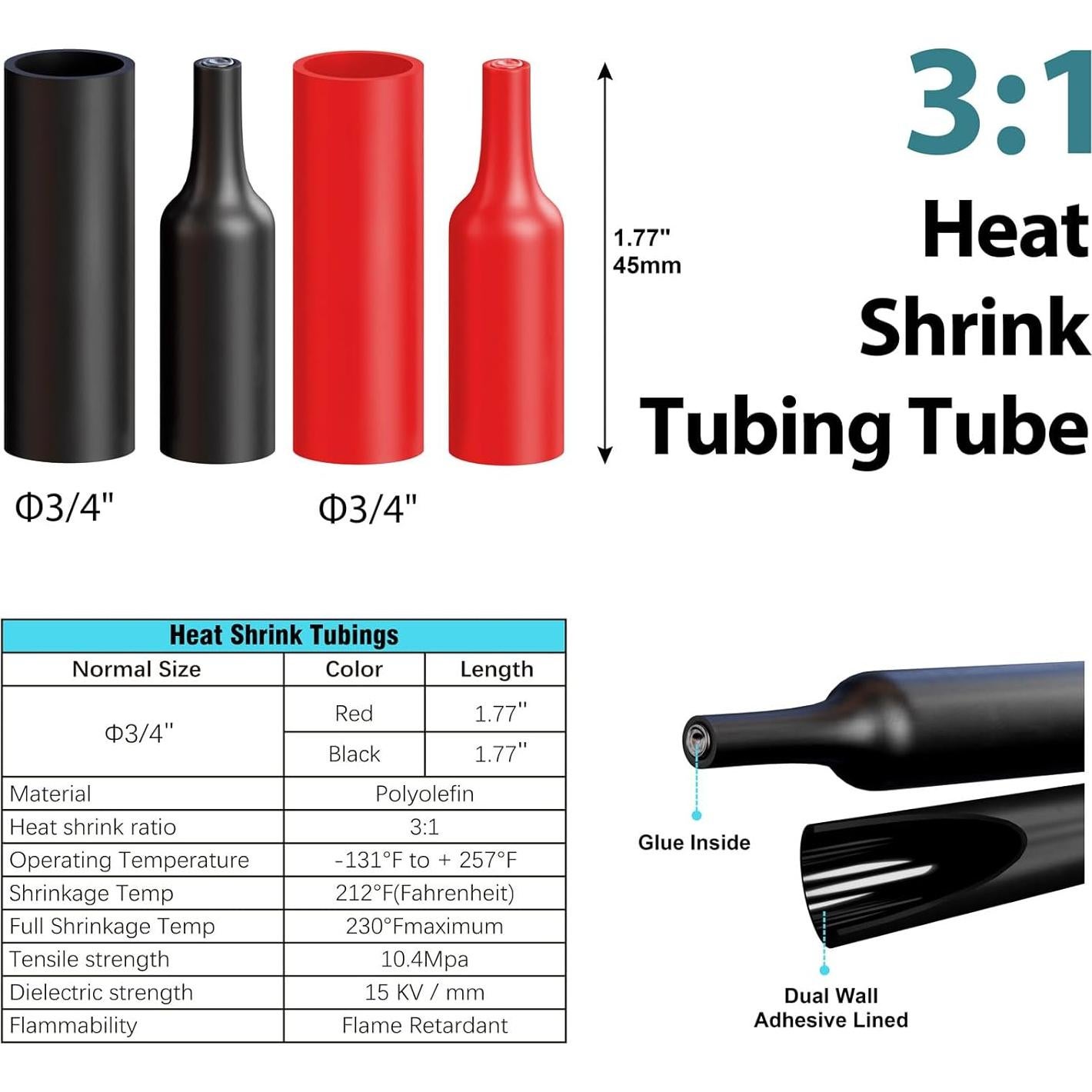 10 Terminales de Batería 1/0 AWG M10 Cobre con Tubo Termocontraíble