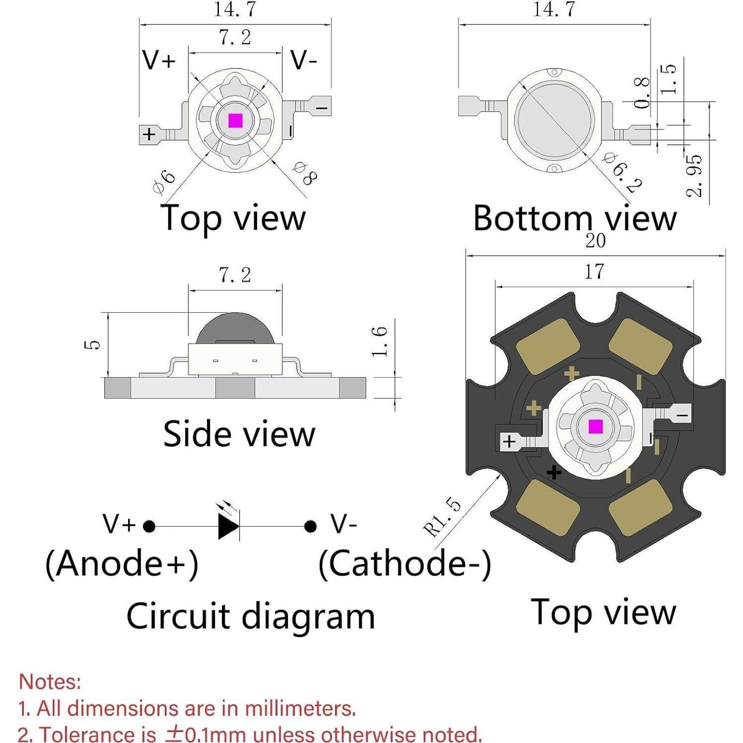 Bombilla LED 365nm 5PCS Alta Potencia LEDGUHON 20mm