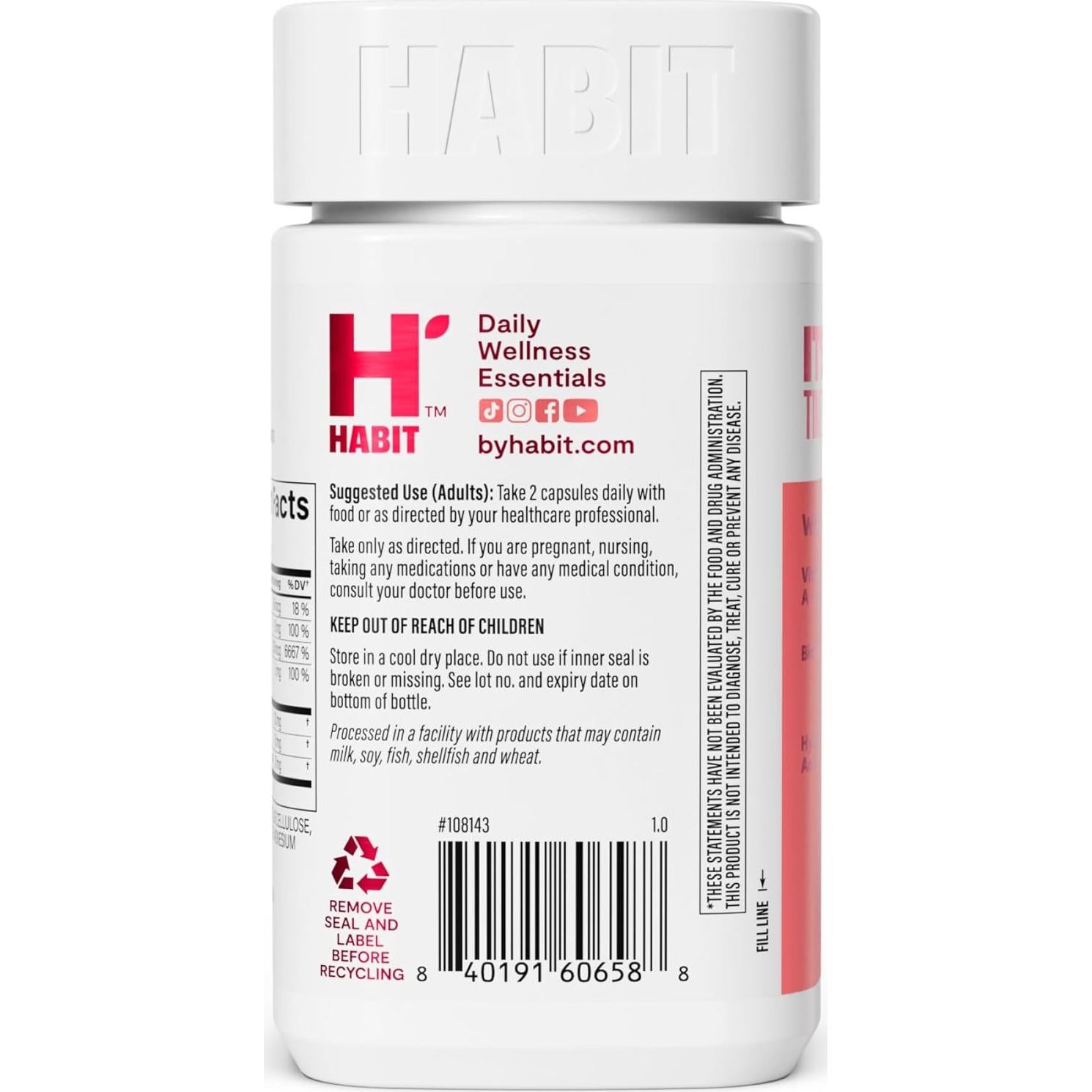 Suplemento Cabello Piel Uñas Habit 60 Cápsulas Vegano Biotina