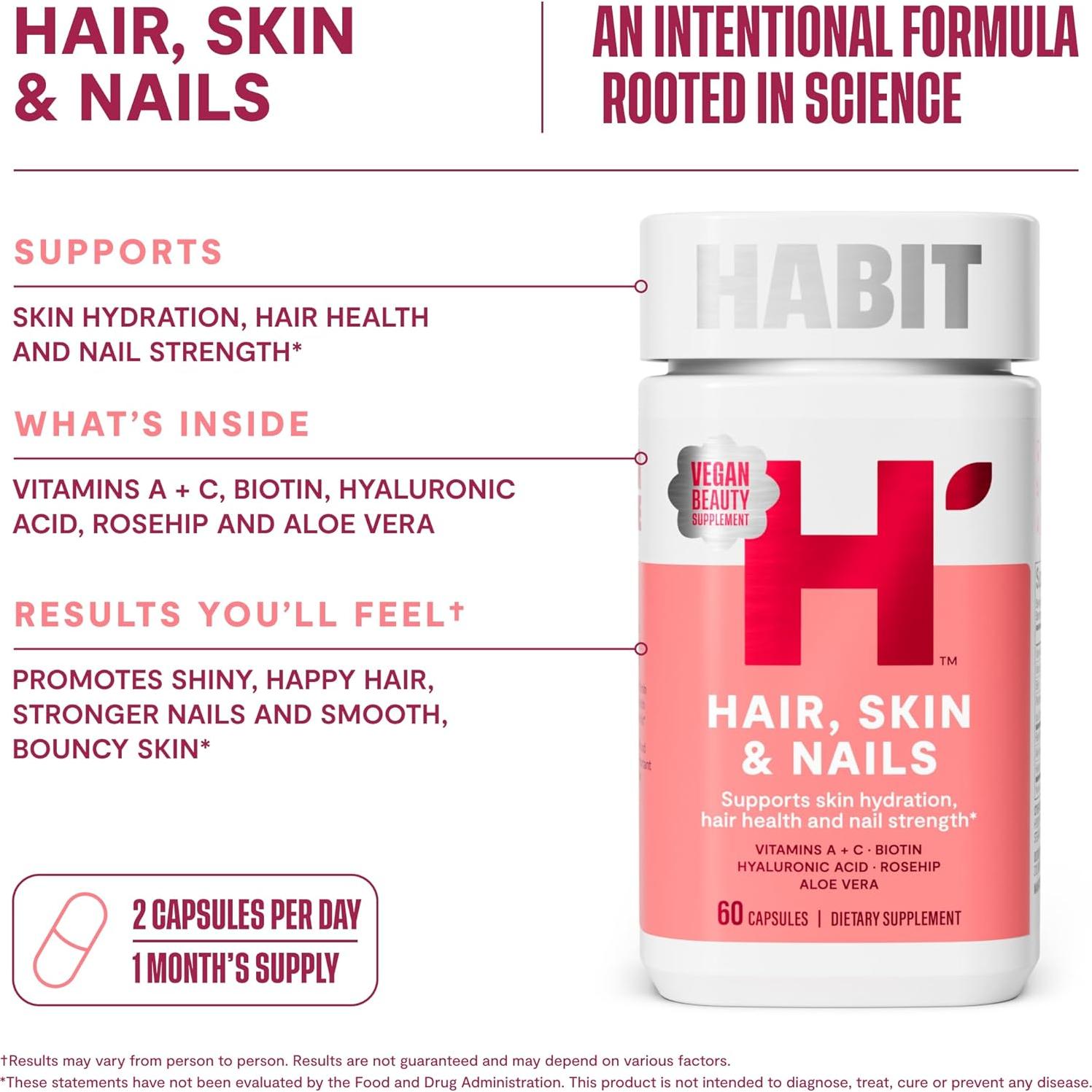 Suplemento Cabello Piel Uñas Habit 60 Cápsulas Vegano Biotina