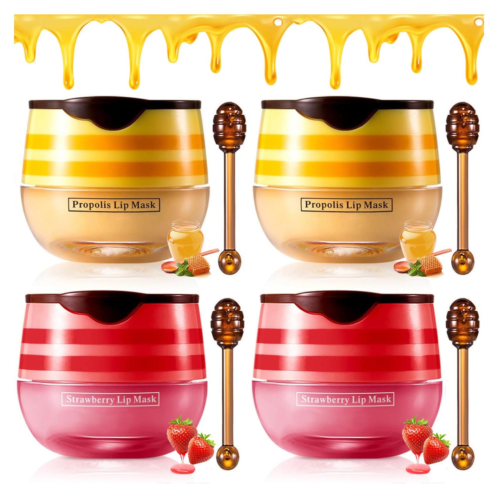 Bálsamo Labial Hidratante Tiejdhr 4PCS Fresa y Miel