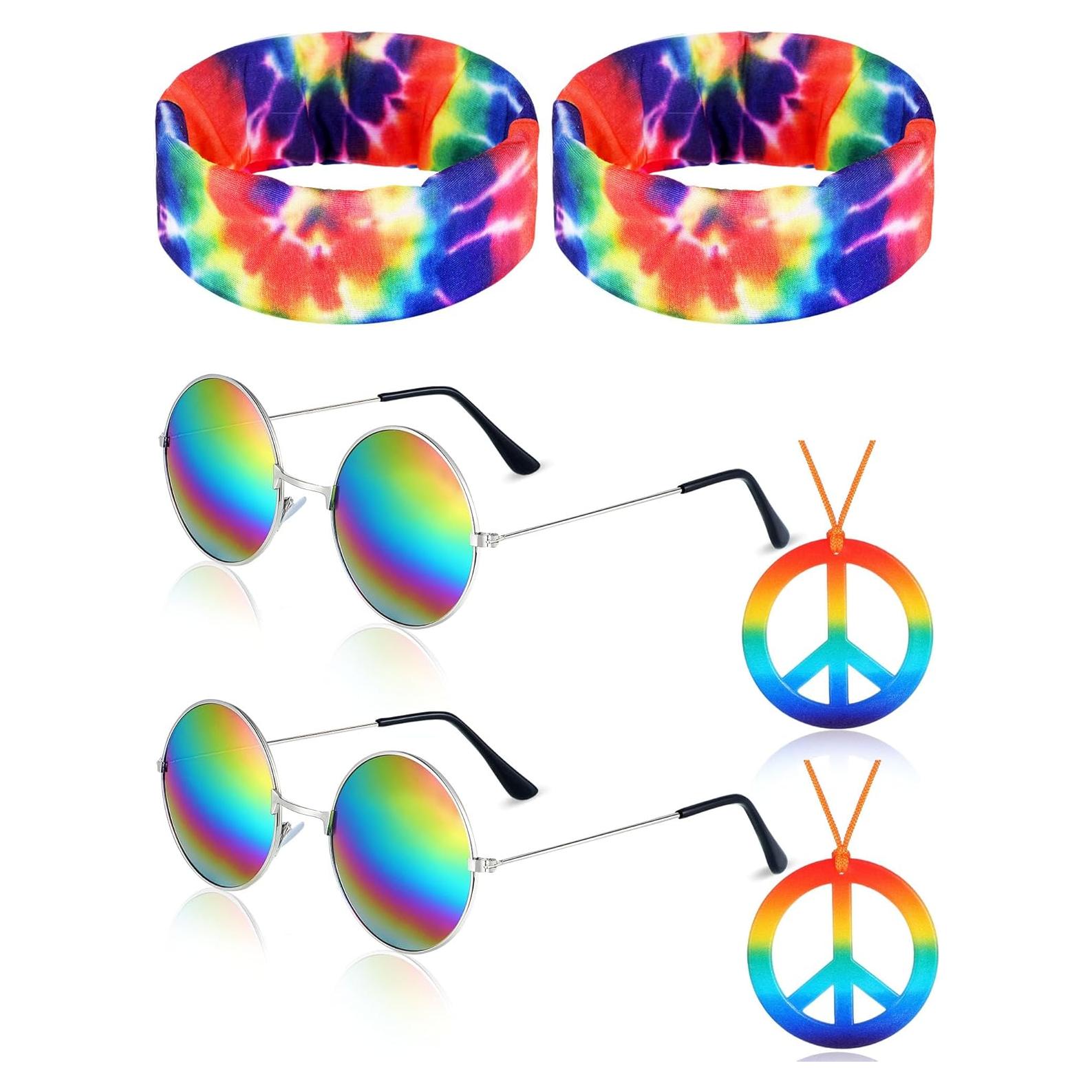 Conjunto Disfraz Hippie Frienda 6 Piezas Gafas Collar Diadema