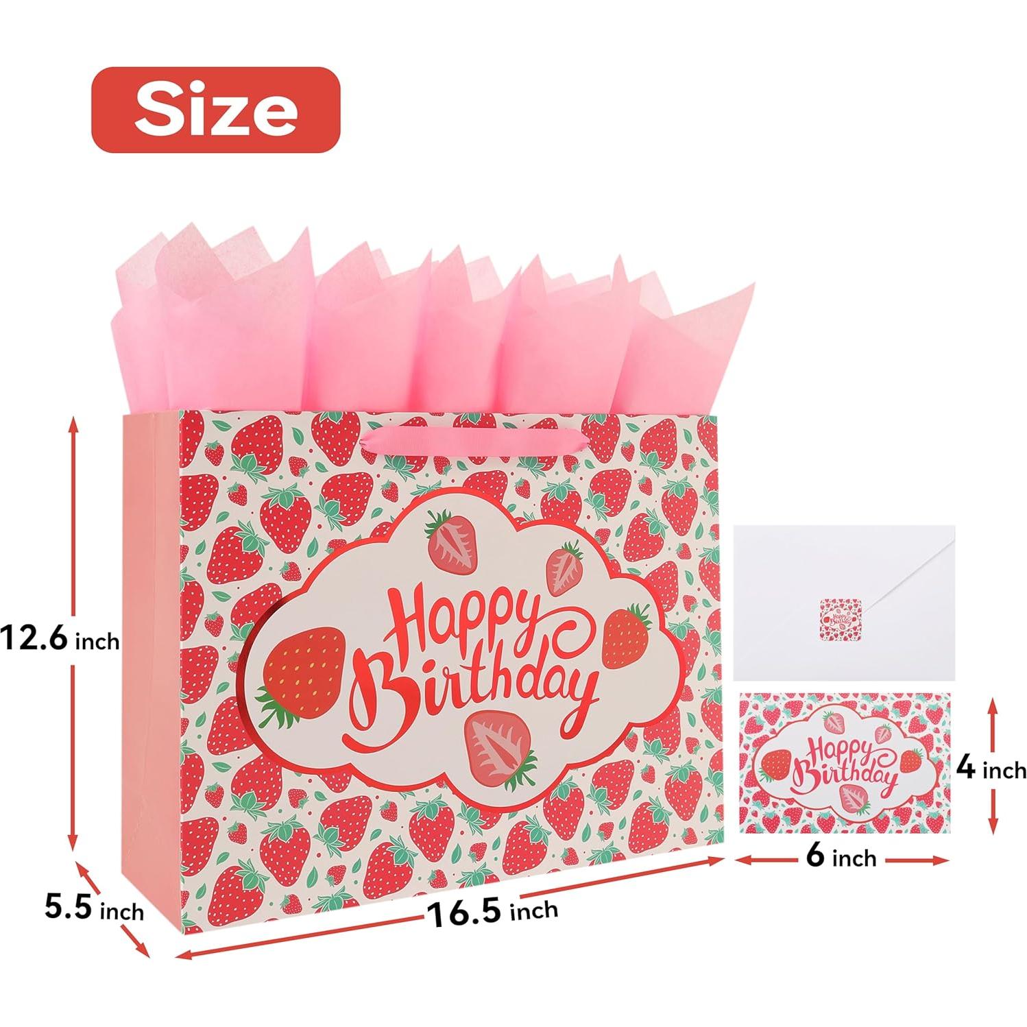 Bolsa de Regalo Extra Grande de Cumpleaños Fresa 42x32x14 cm