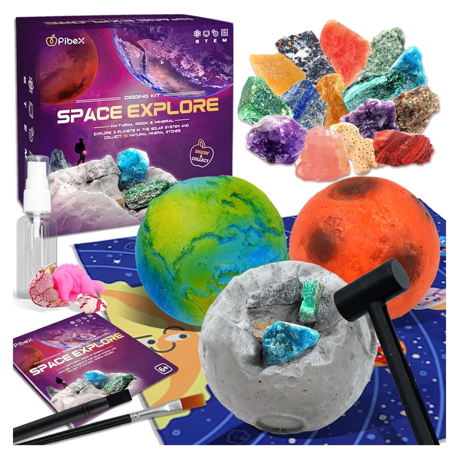 Kit de Excavación de Gemas PIBEX - 15 Rocas de Tierra, Luna y Marte