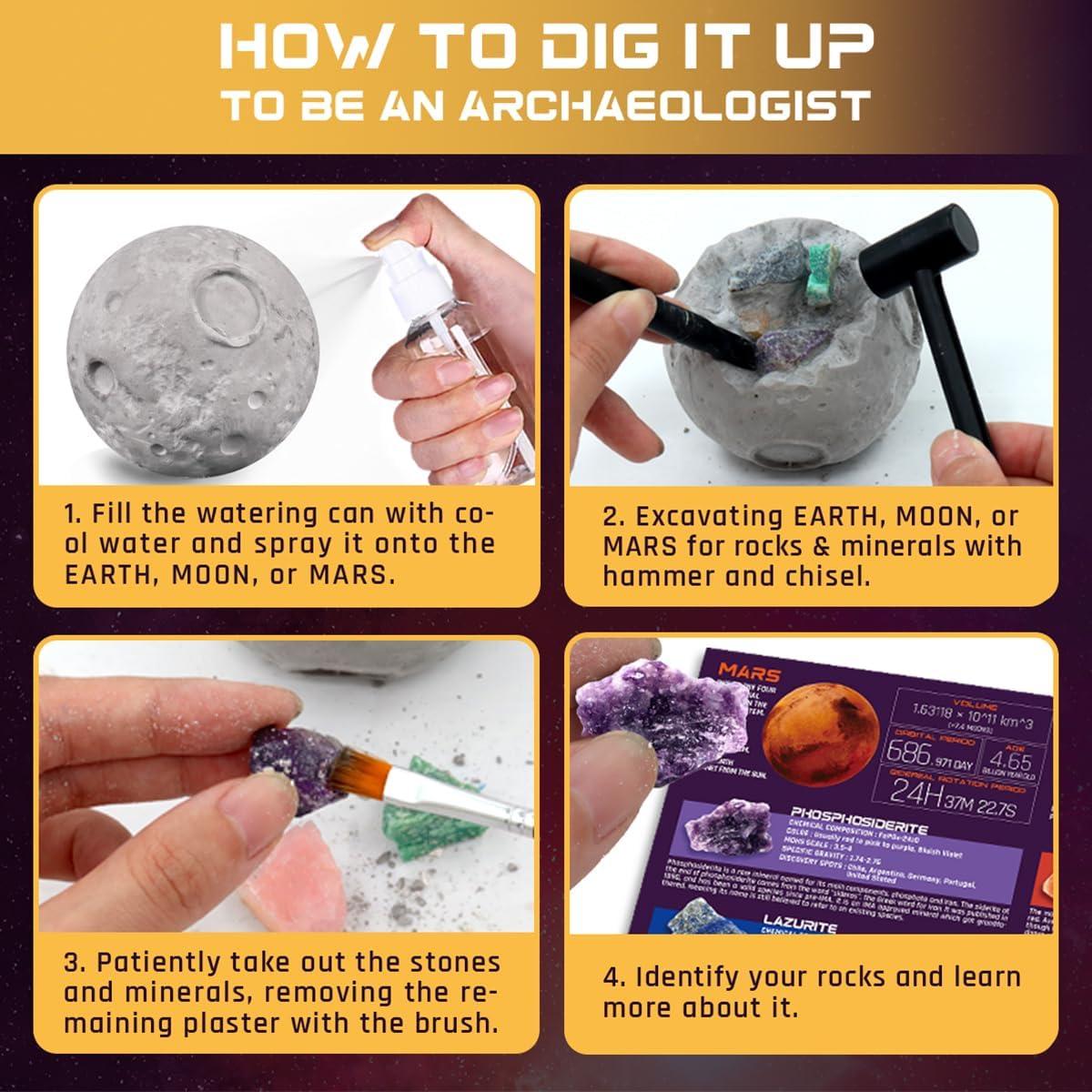 Kit de Excavación de Gemas PIBEX - 15 Rocas de Tierra, Luna y Marte