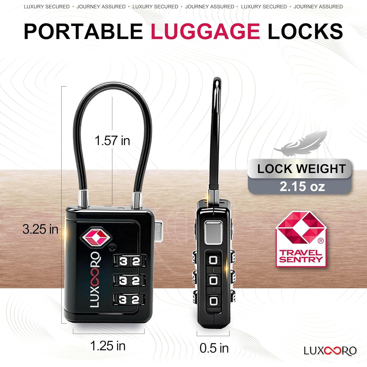 Candado de Equipaje LUXOORO TSA Combinación 3 Dígitos Negro