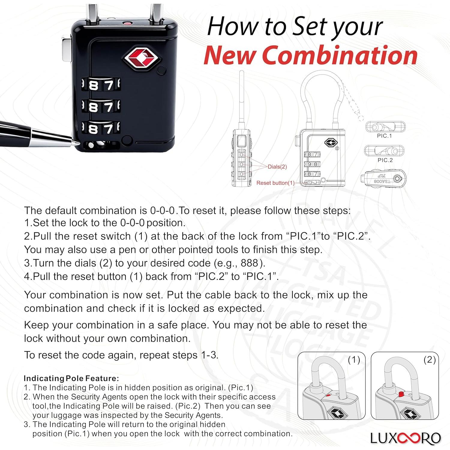 Candado de Equipaje LUXOORO TSA Combinación 3 Dígitos Negro