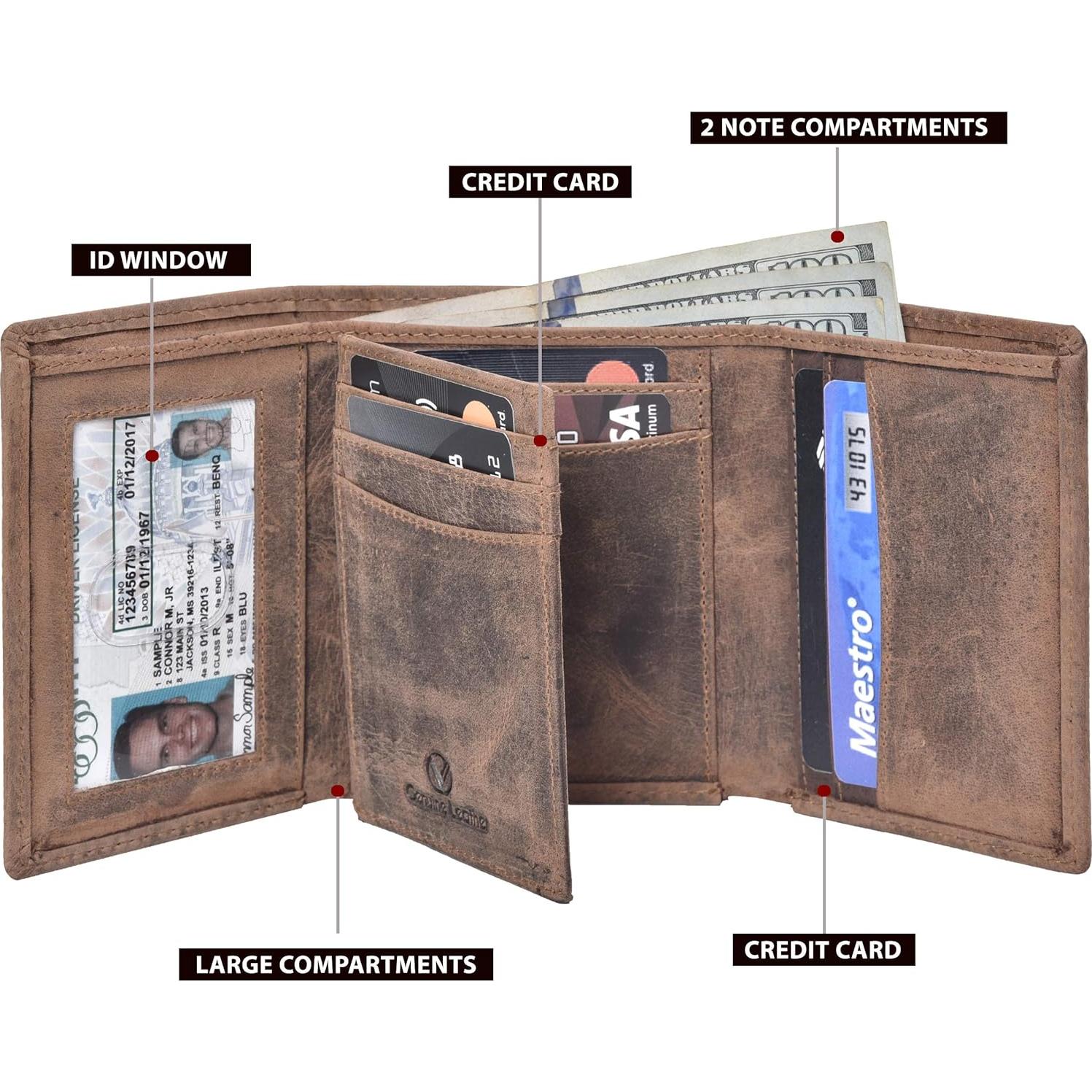 Billetera de cuero trifold VALENCHI RFID 9 ranuras marrón