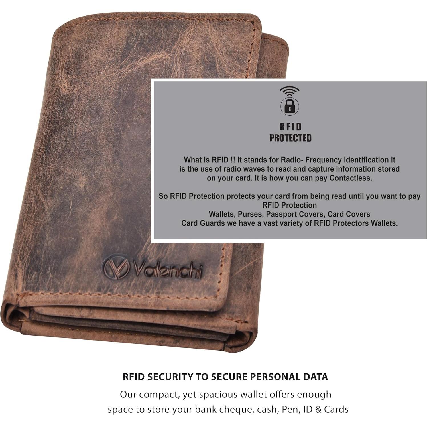 Billetera de cuero trifold VALENCHI RFID 9 ranuras marrón