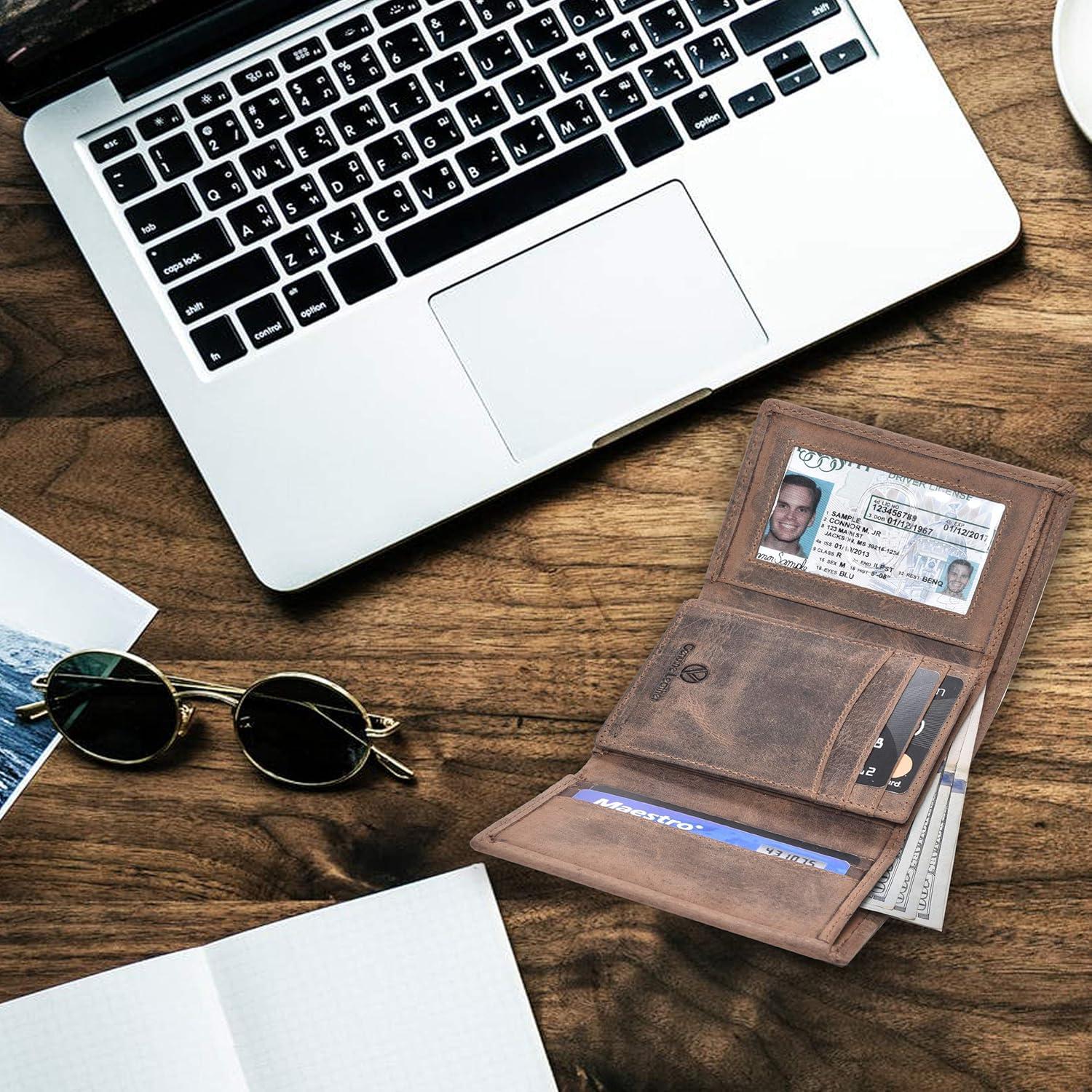 Billetera de cuero trifold VALENCHI RFID 9 ranuras marrón