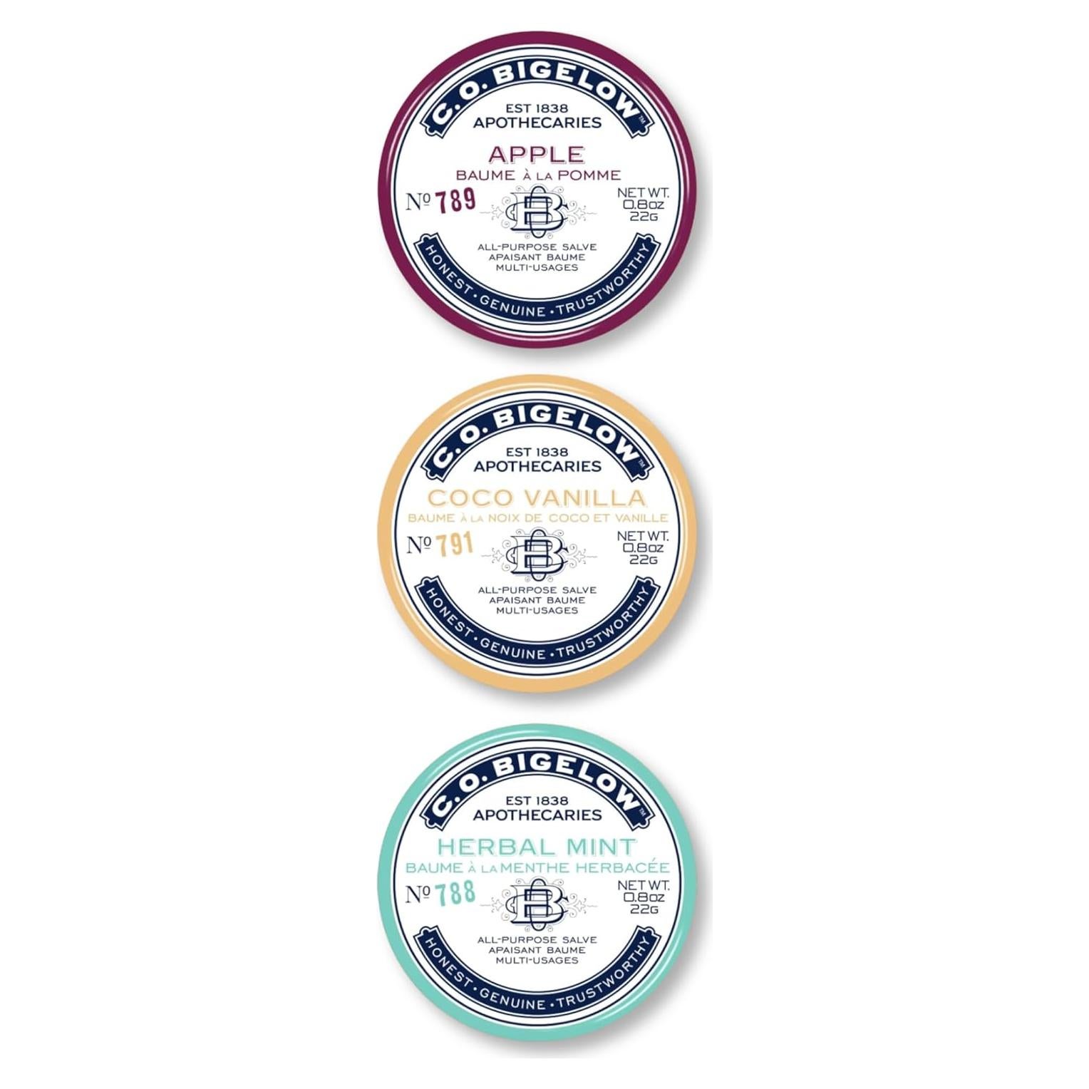 C.O. Bigelow Set de 3 Latas de Balsamo Labial Hidratante