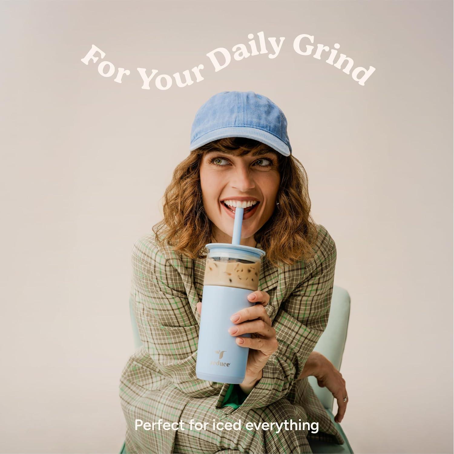 Vaso de Vidrio Aislado REDUCE 600 ml con Tapa y Pajilla Ancha