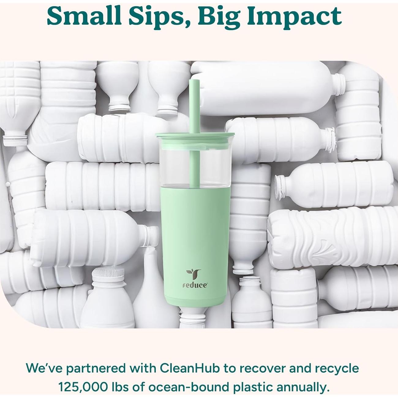 Vaso de Vidrio Aislado REDUCE 600 ml con Tapa y Pajilla Ancha