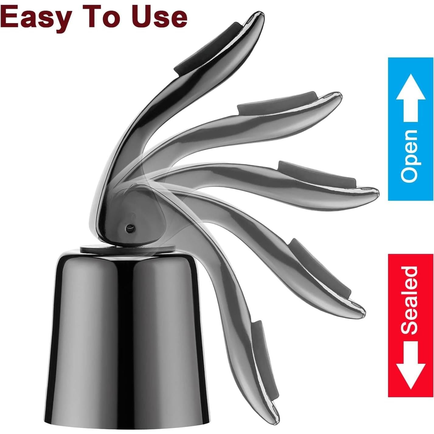 Tapones para Vino BETTFOR de Acero Inoxidable y Silicona - 1 Paquete Negro