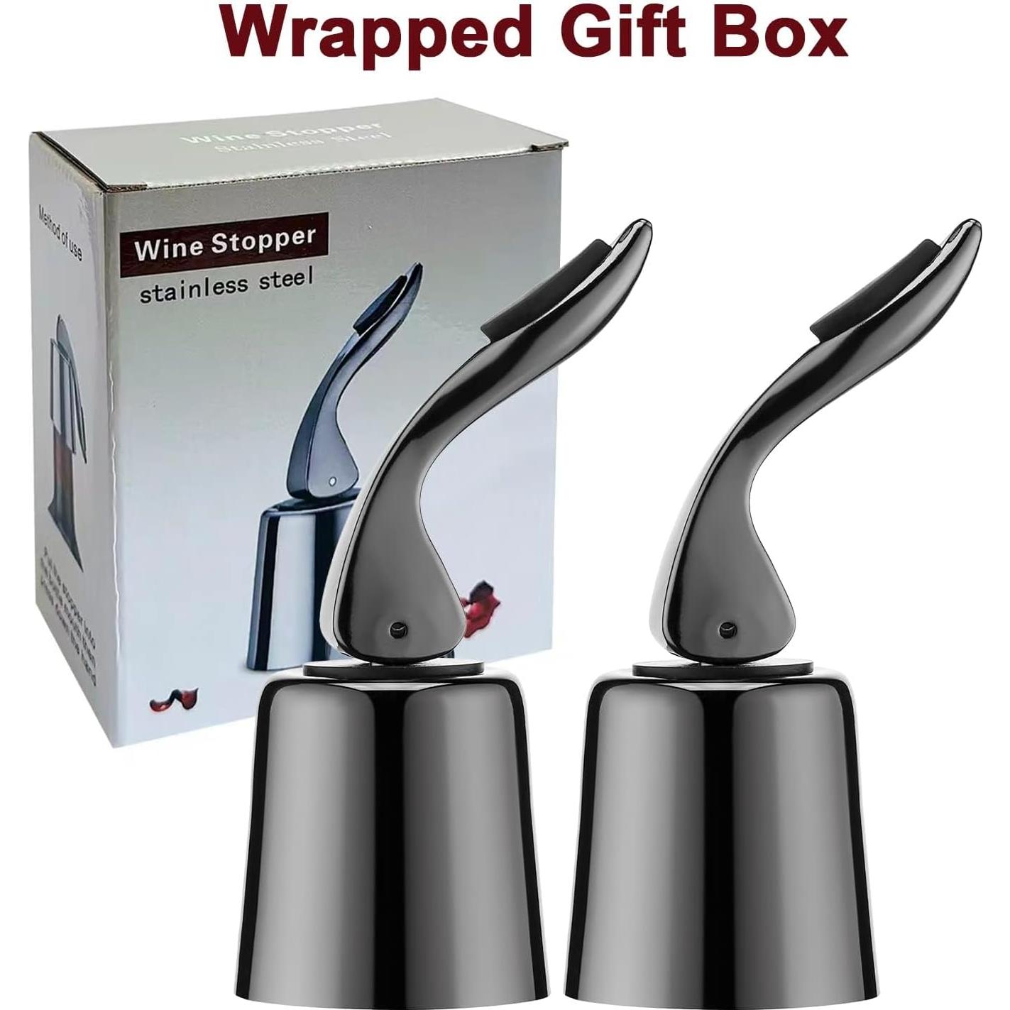 Tapones para Vino BETTFOR de Acero Inoxidable y Silicona - 1 Paquete Negro