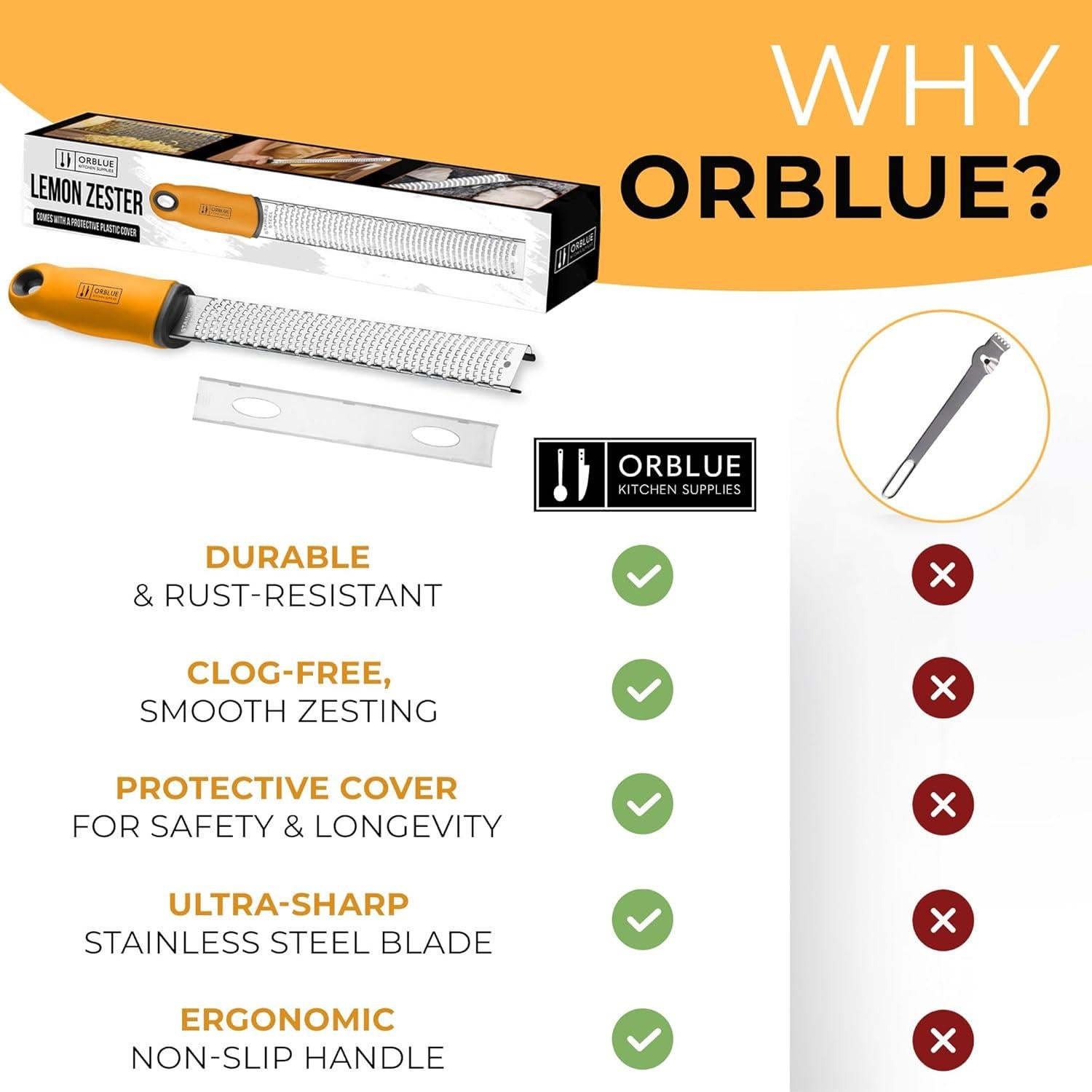 Rallador de Limón y Queso Orblue - Acero Inoxidable 30.5 cm